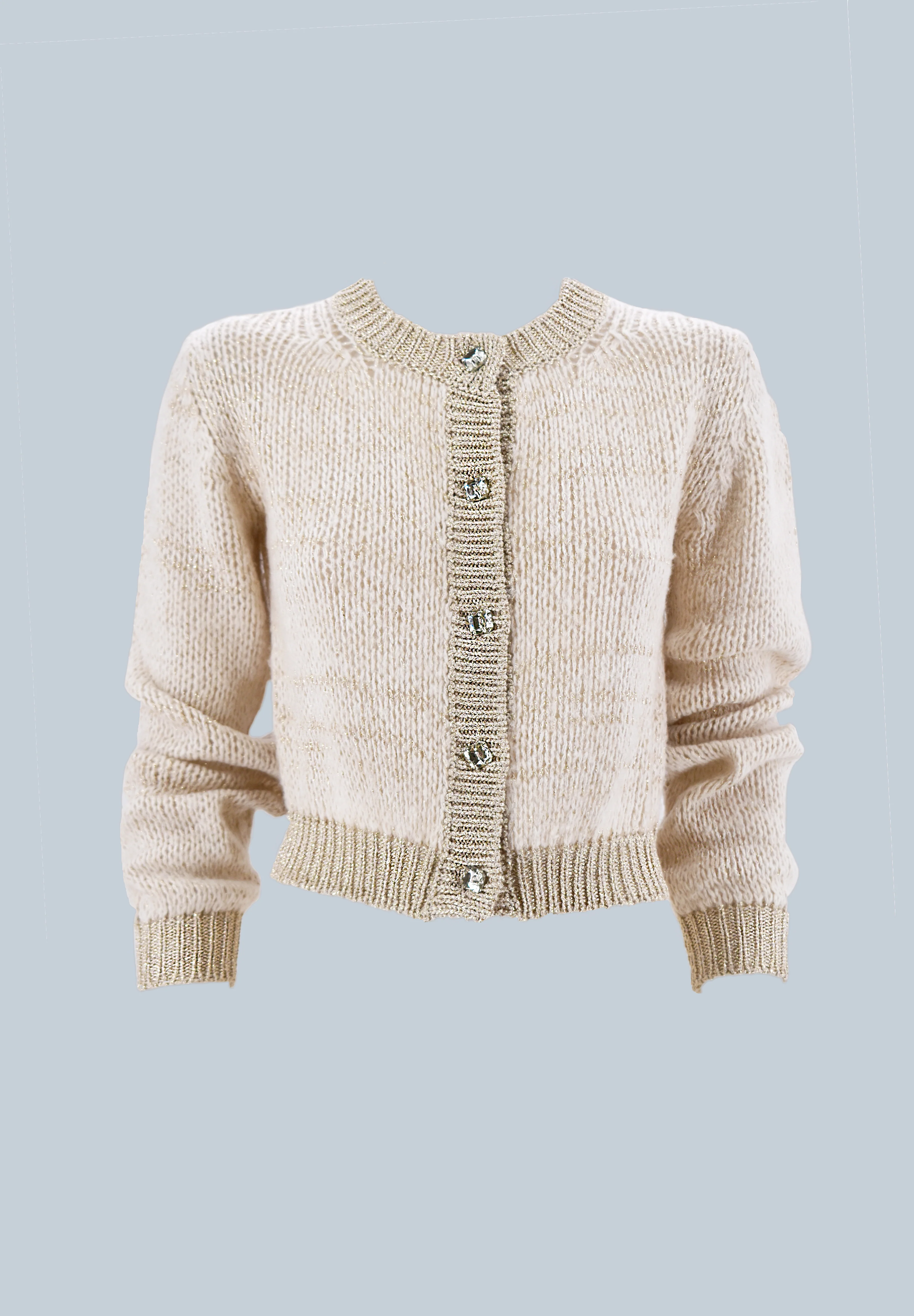 Cardigan RAMMA corto manica lunga con bottoni gioiello più bordi lurex - Image 7