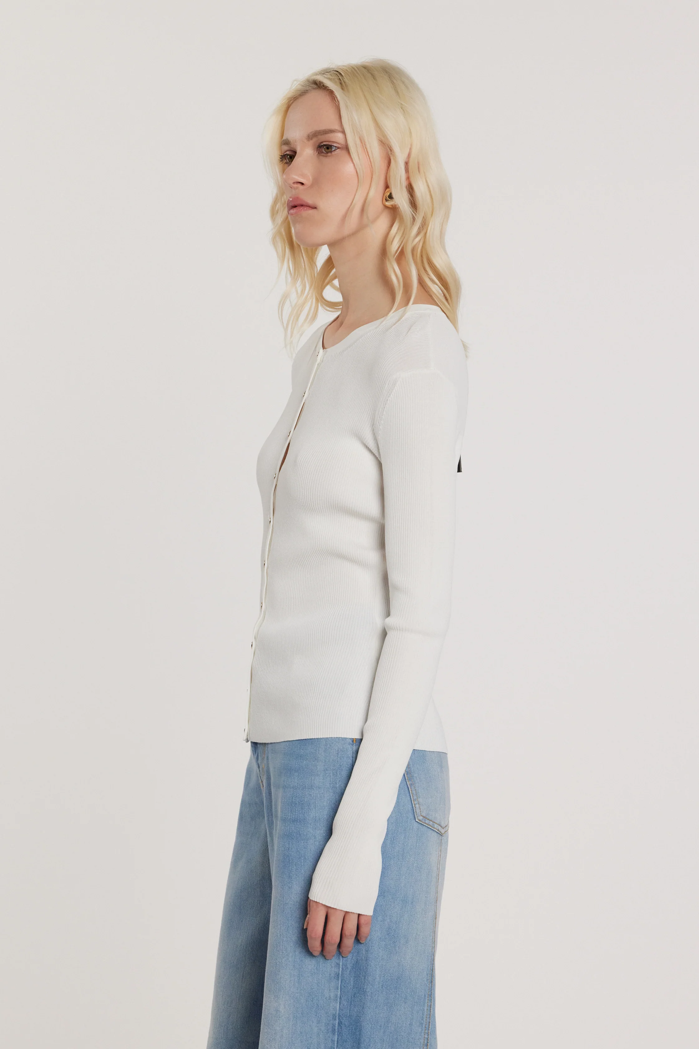 Cardigan SEMILY maniche lunghe girocollo con bottoncini costina - Image 3