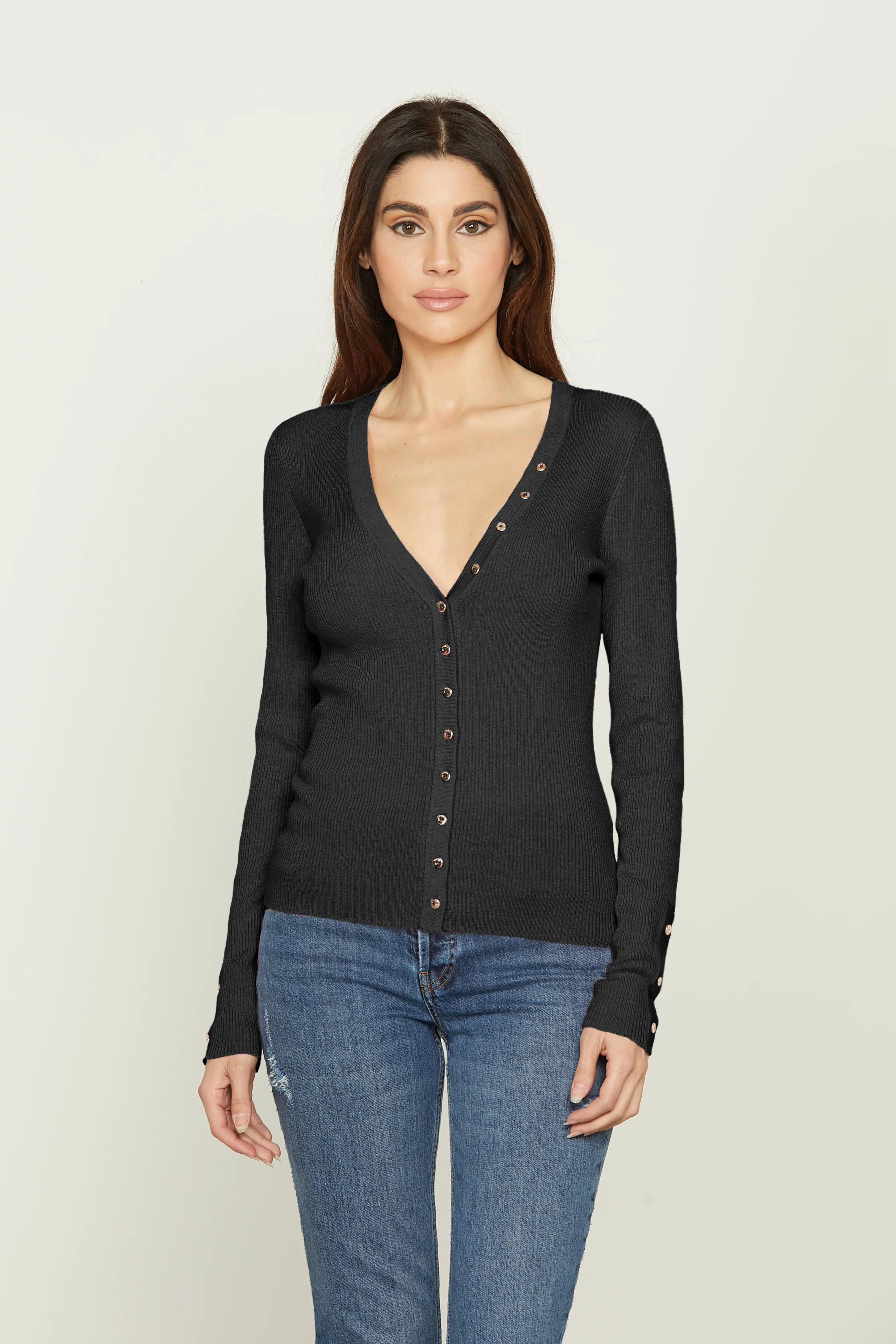 Cardigan TALASSA manica lunga con bottoni lurex costina - Image 7