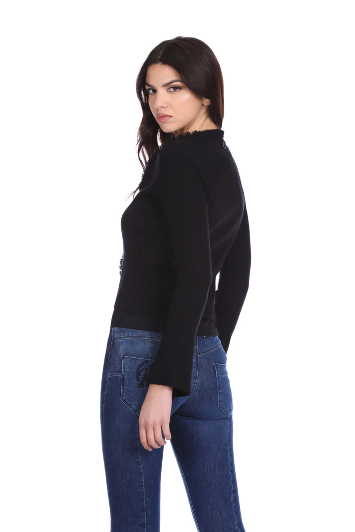 Cardigan WAZ corto manica lunga costina con profili georgette - Image 4