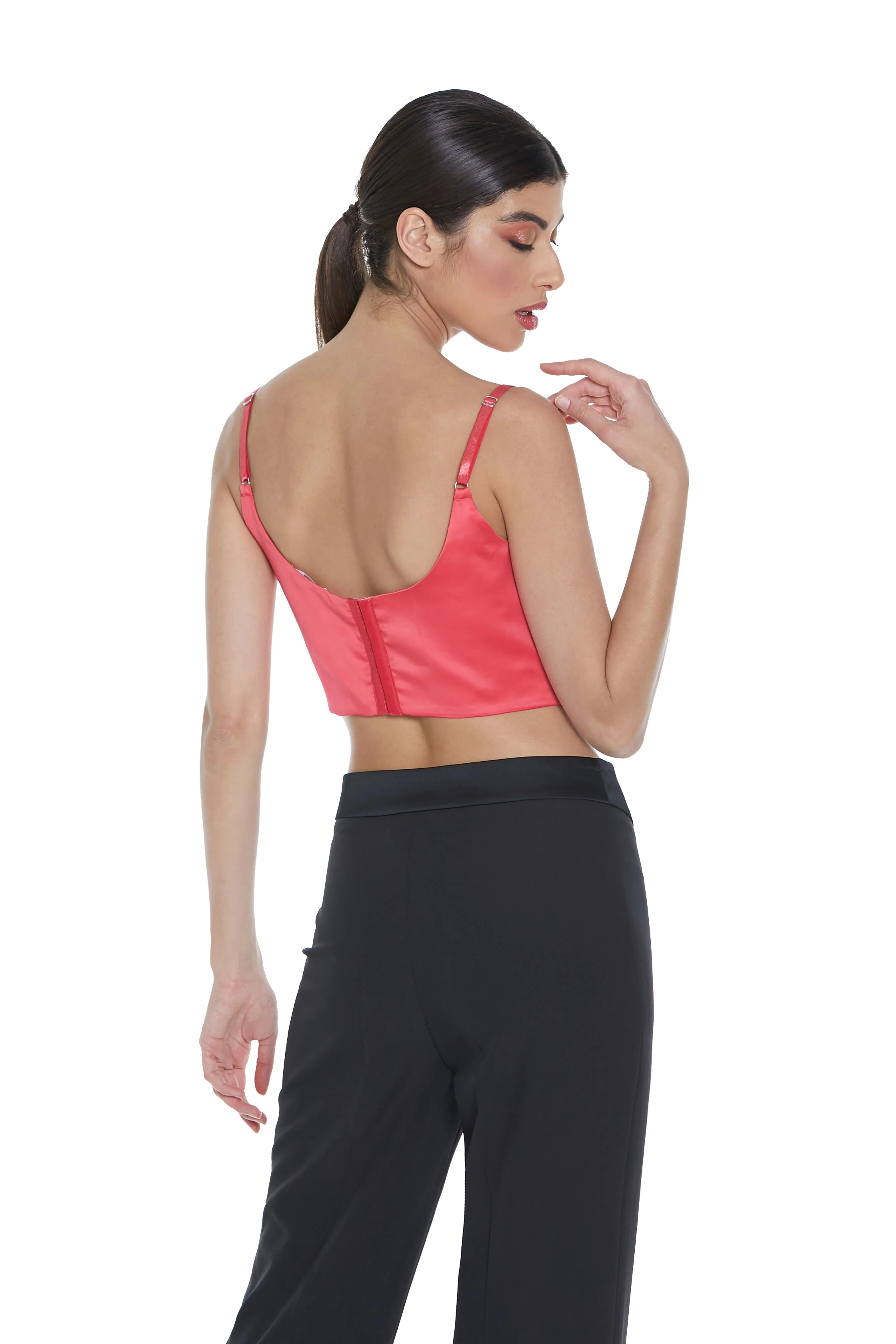 Crop-top ALULA stecche con bretelle più cuori raso - Image 3