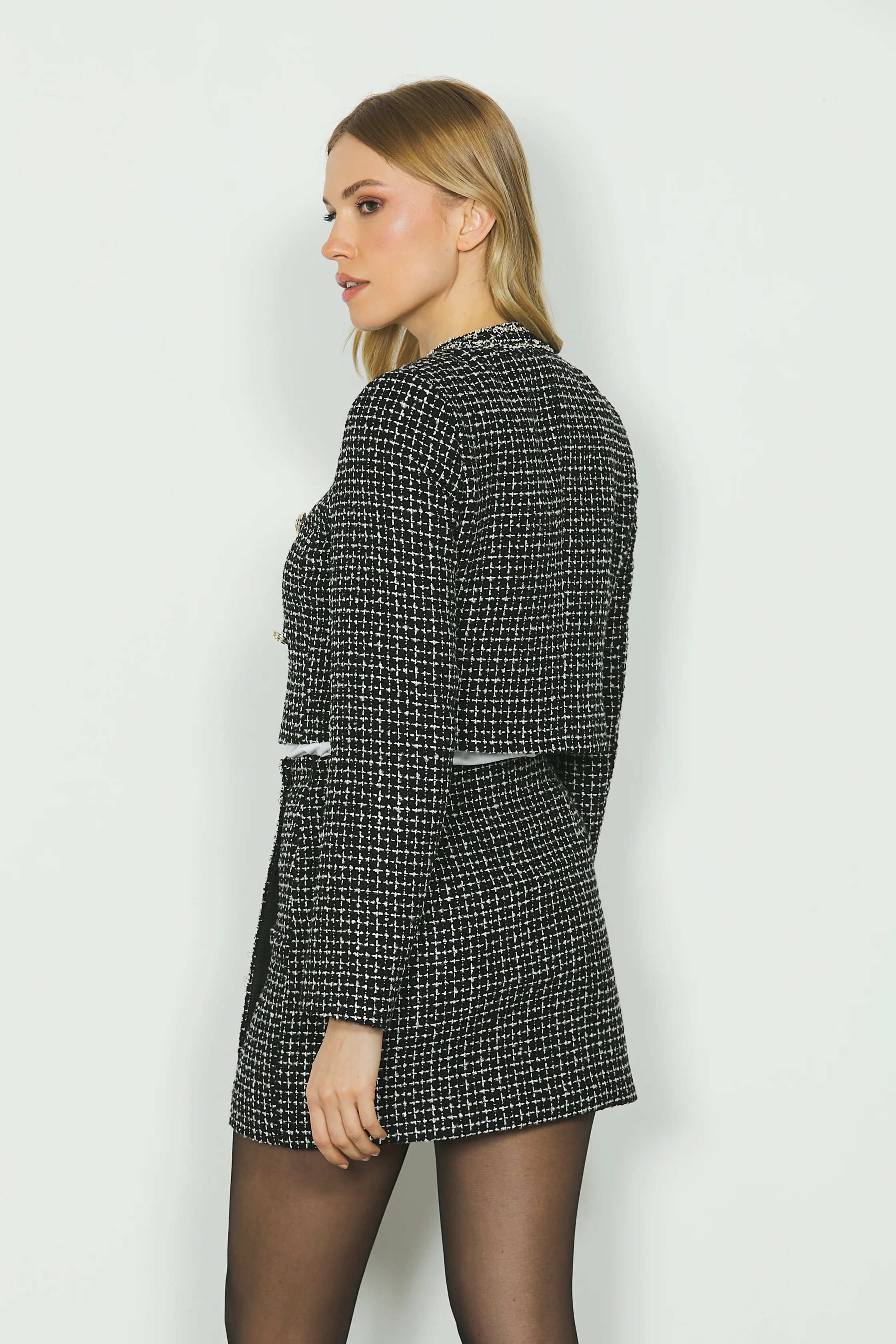 Giacca VIOLANTE corta manica lunga chanel quadretti più lurex più bottoni - Image 3