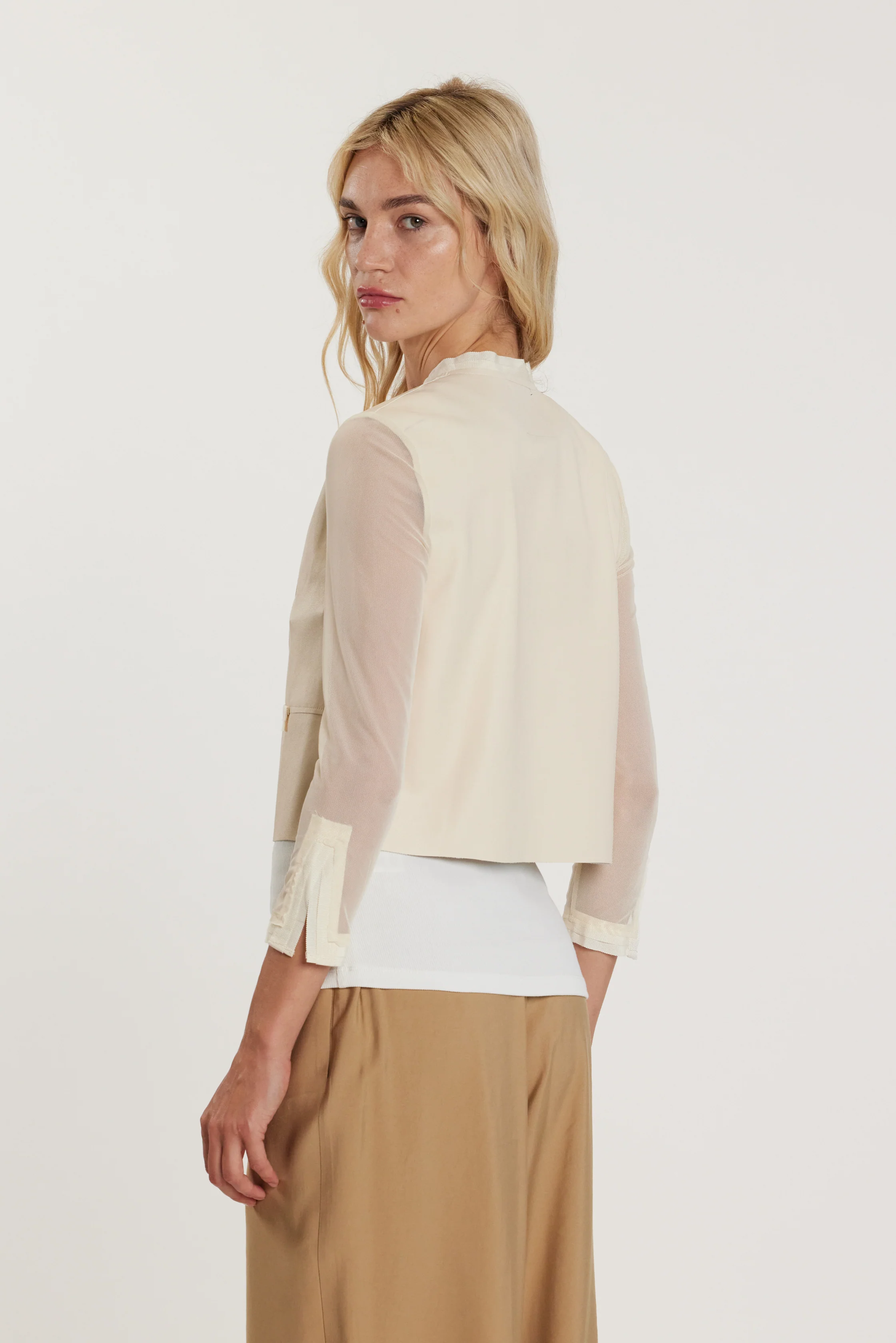 Giubbino ALFIO maniche lunghe tulle con inserti gros grain taglio vivo ecopelle - Image 3