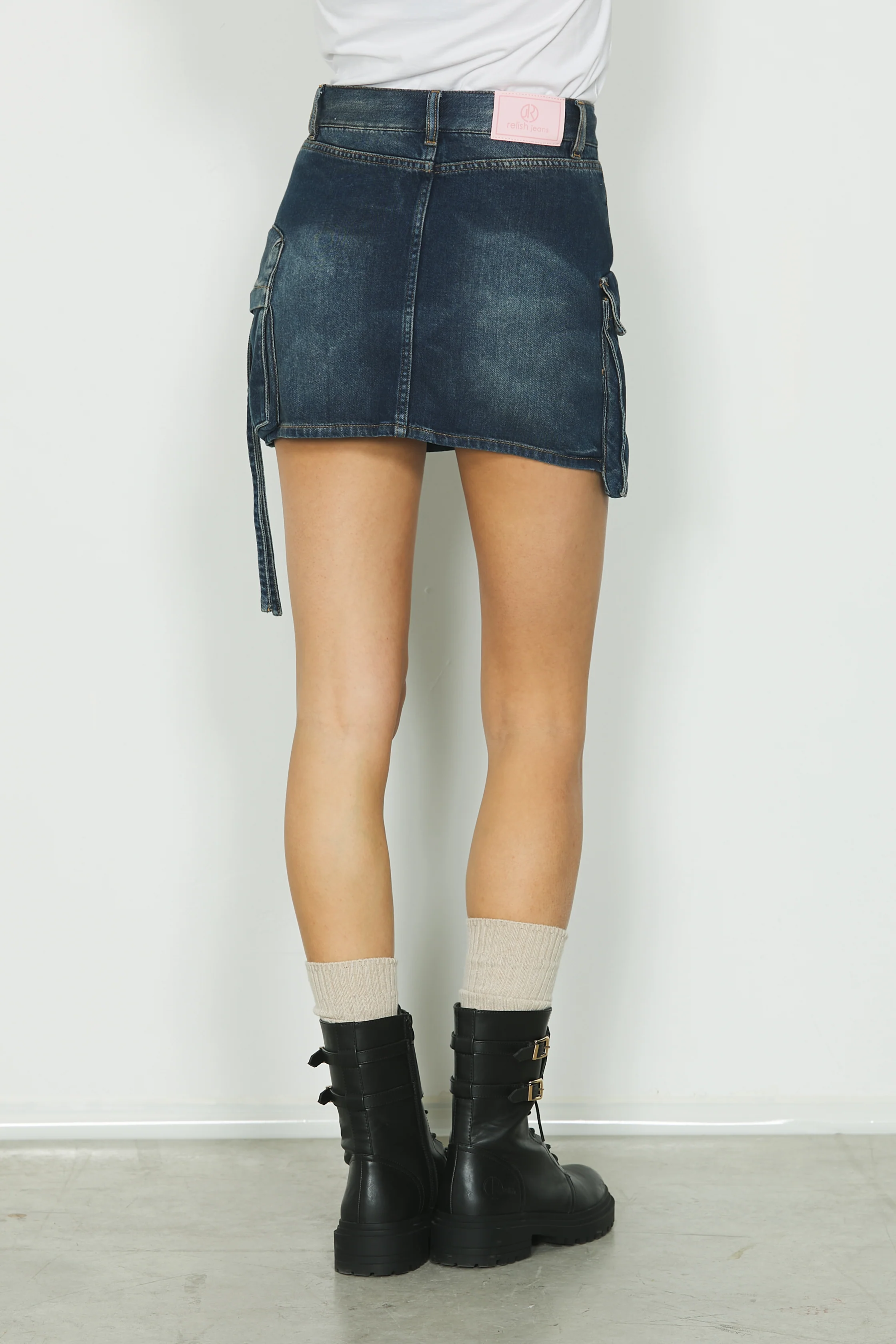 Gonna LIU_20 corta con tasconi denim blue - Image 3