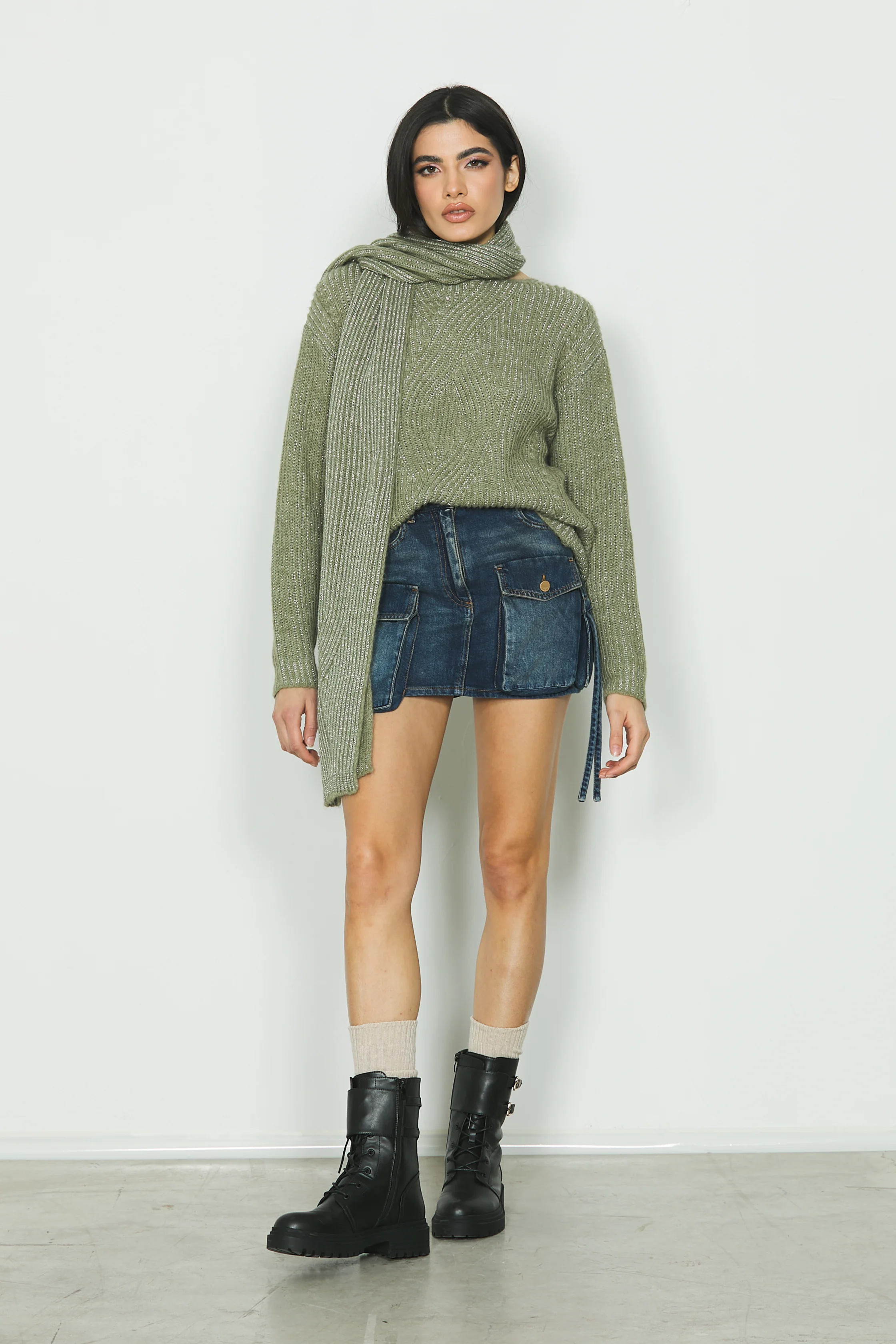 Gonna LIU_20 corta con tasconi denim blue - Image 4