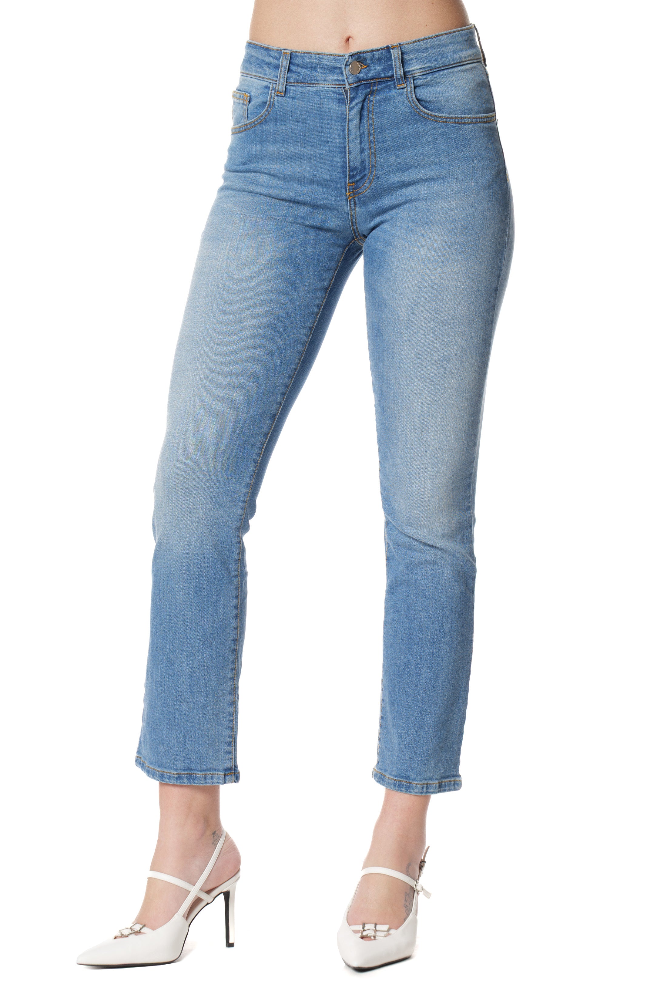 Jeans CINDY_25 Vita Media con Strass Gold Tasche 5 Ts Cigarette Fit Denim - Image 3