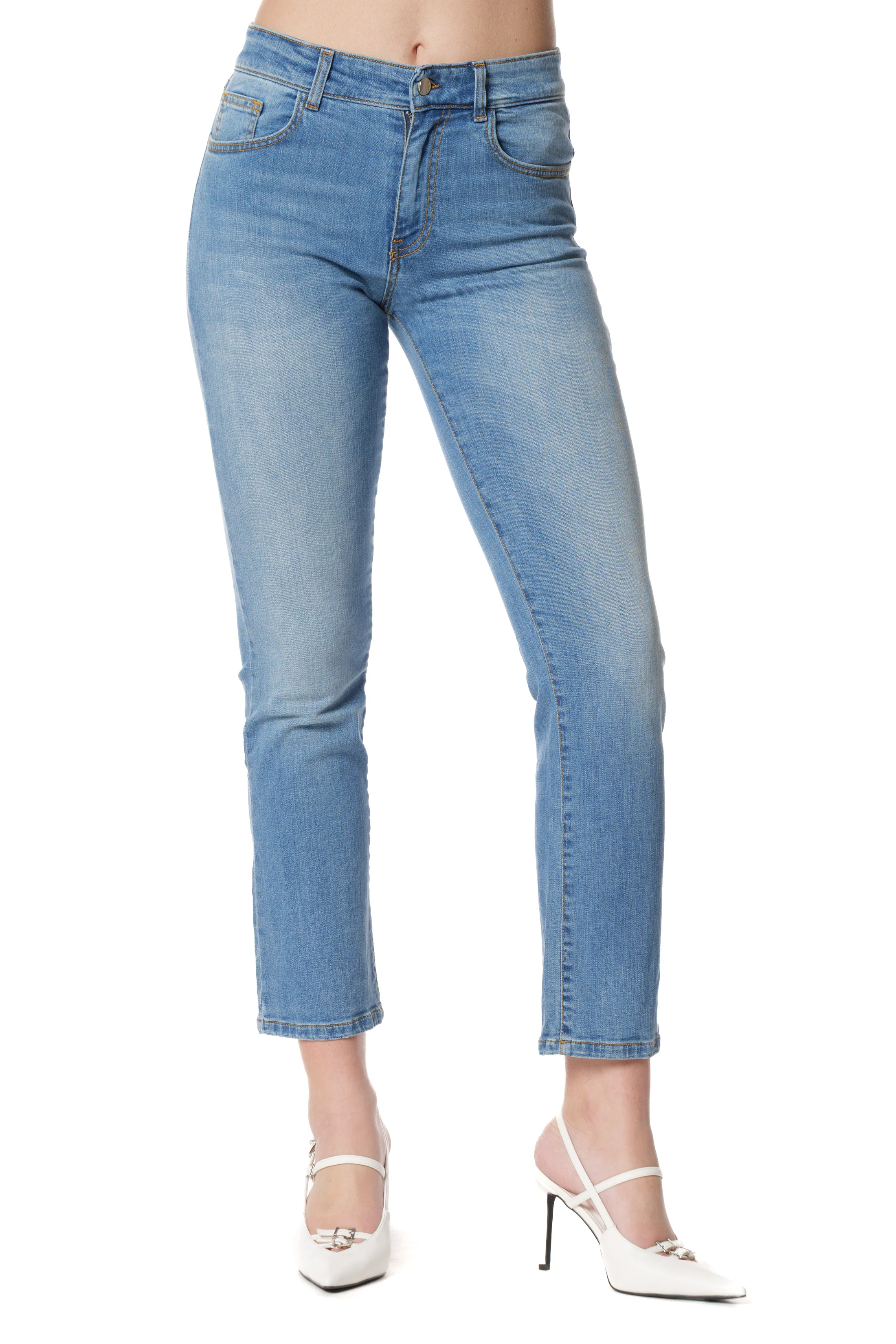 Jeans CINDY_25 Vita Media con Strass Gold Tasche 5 Ts Cigarette Fit Denim - Image 5