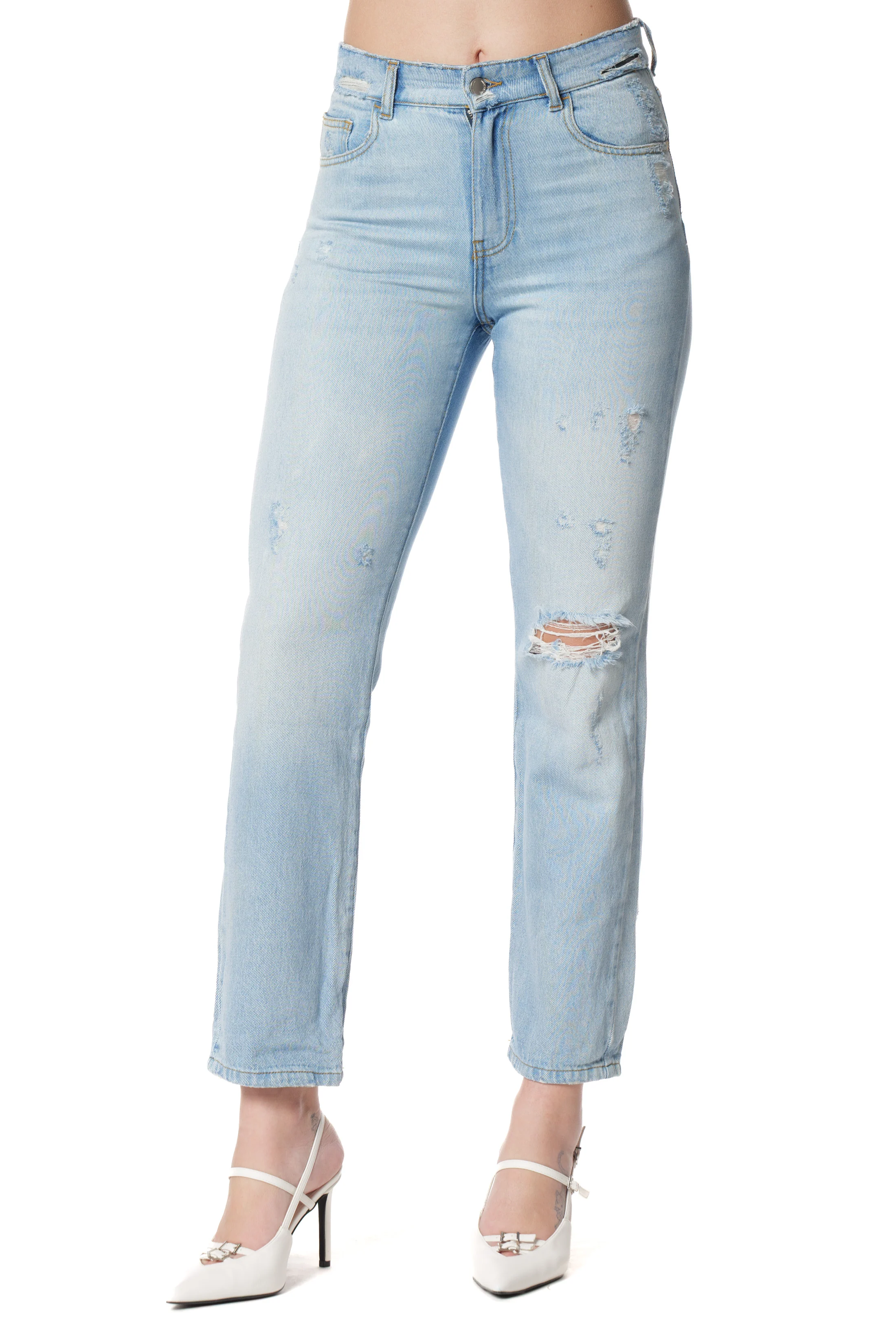 Jeans CINDY_26 Vita Media con Rotture 5 Ts Cigarette Fit Denim - Image 2