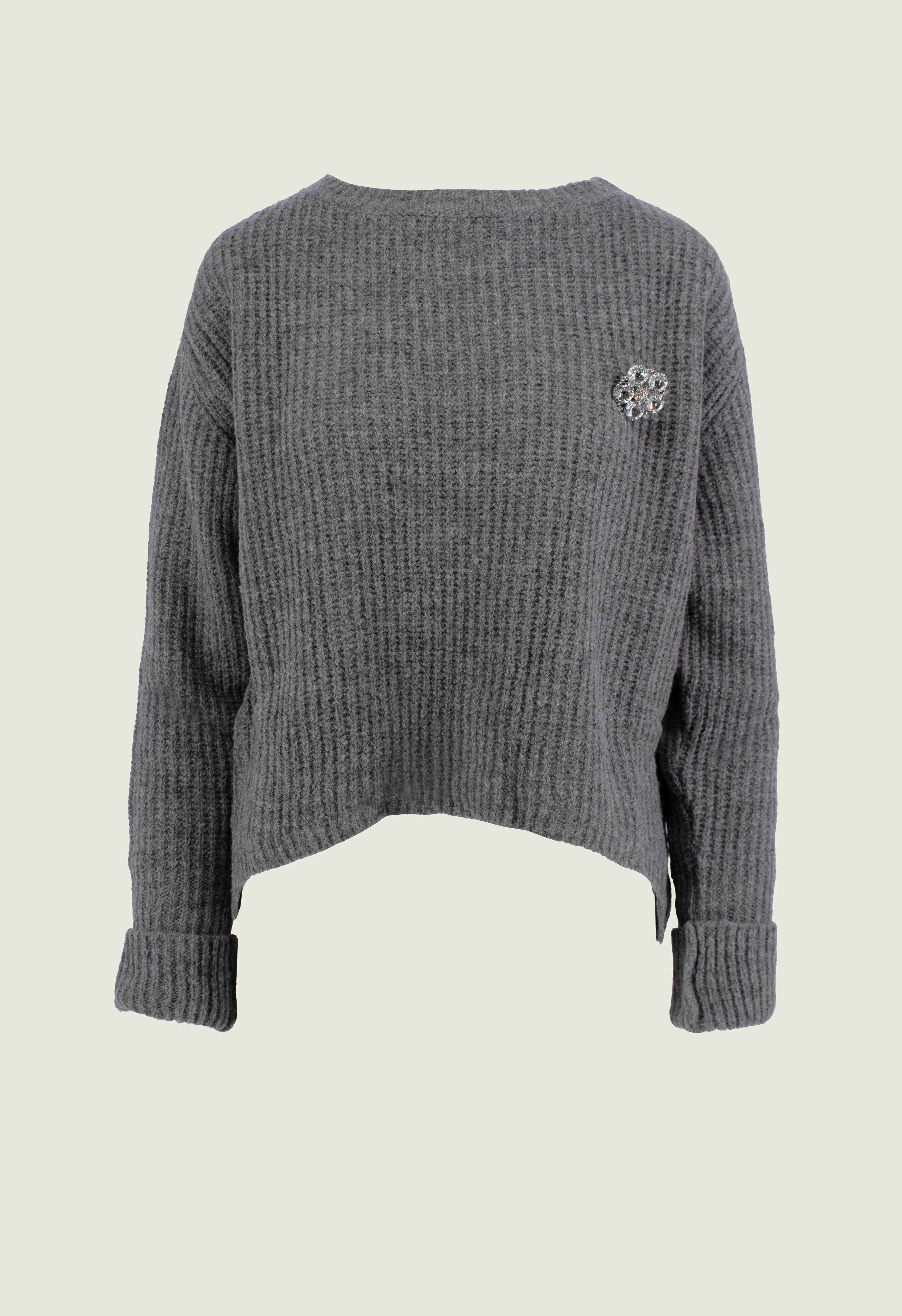 Maglia AMATISTA manica lunga con risvolto con spilla gioiello - Image 8