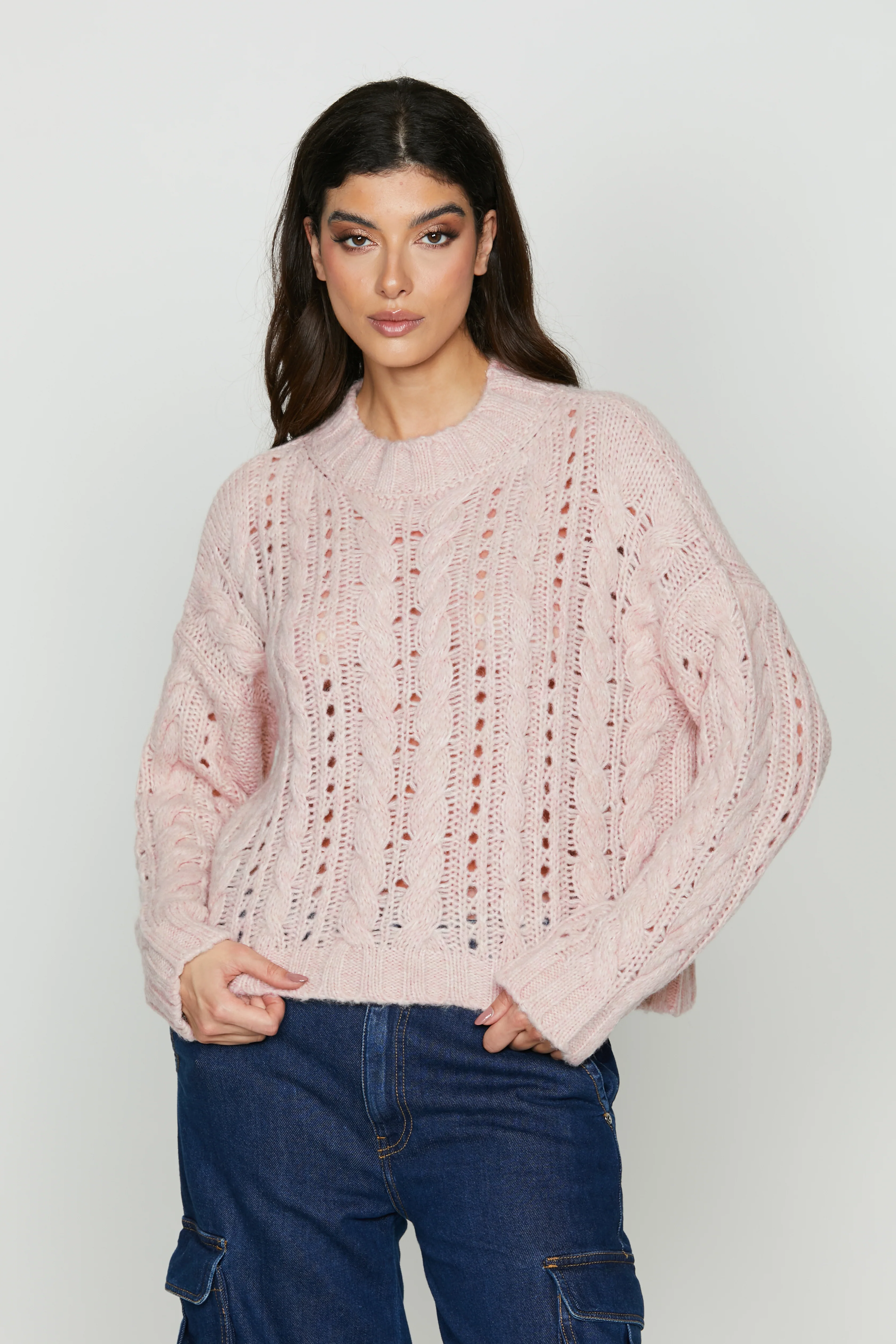 Maglia AMIONE manica lunga over con lavorazione trecce