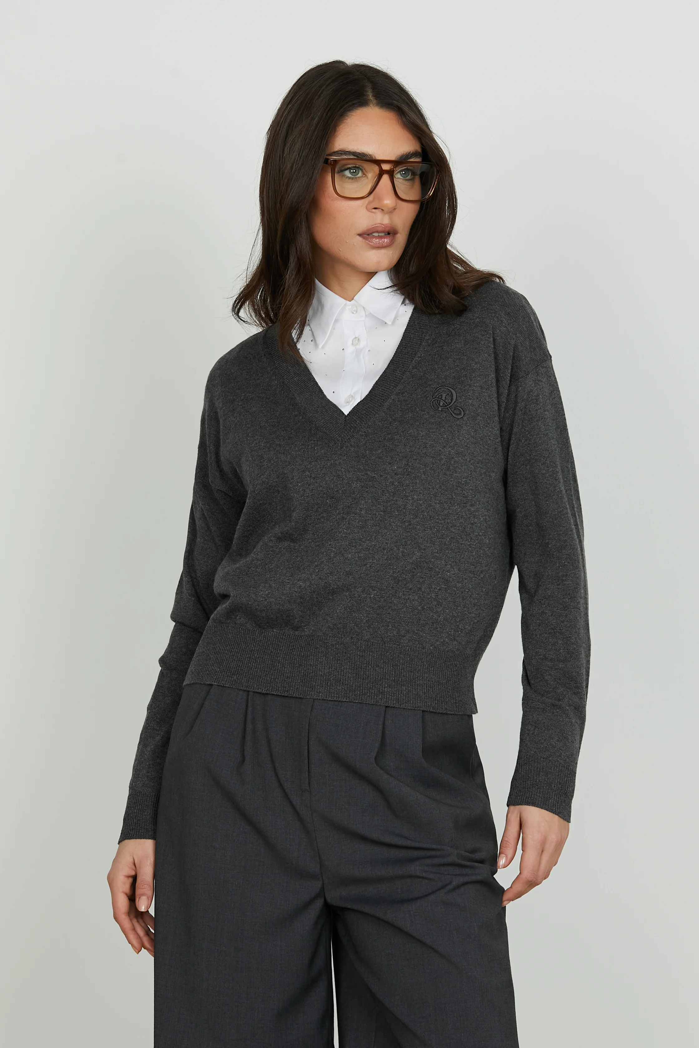 Maglia ANTIPARO manica lunga scollo v con ricamo logo