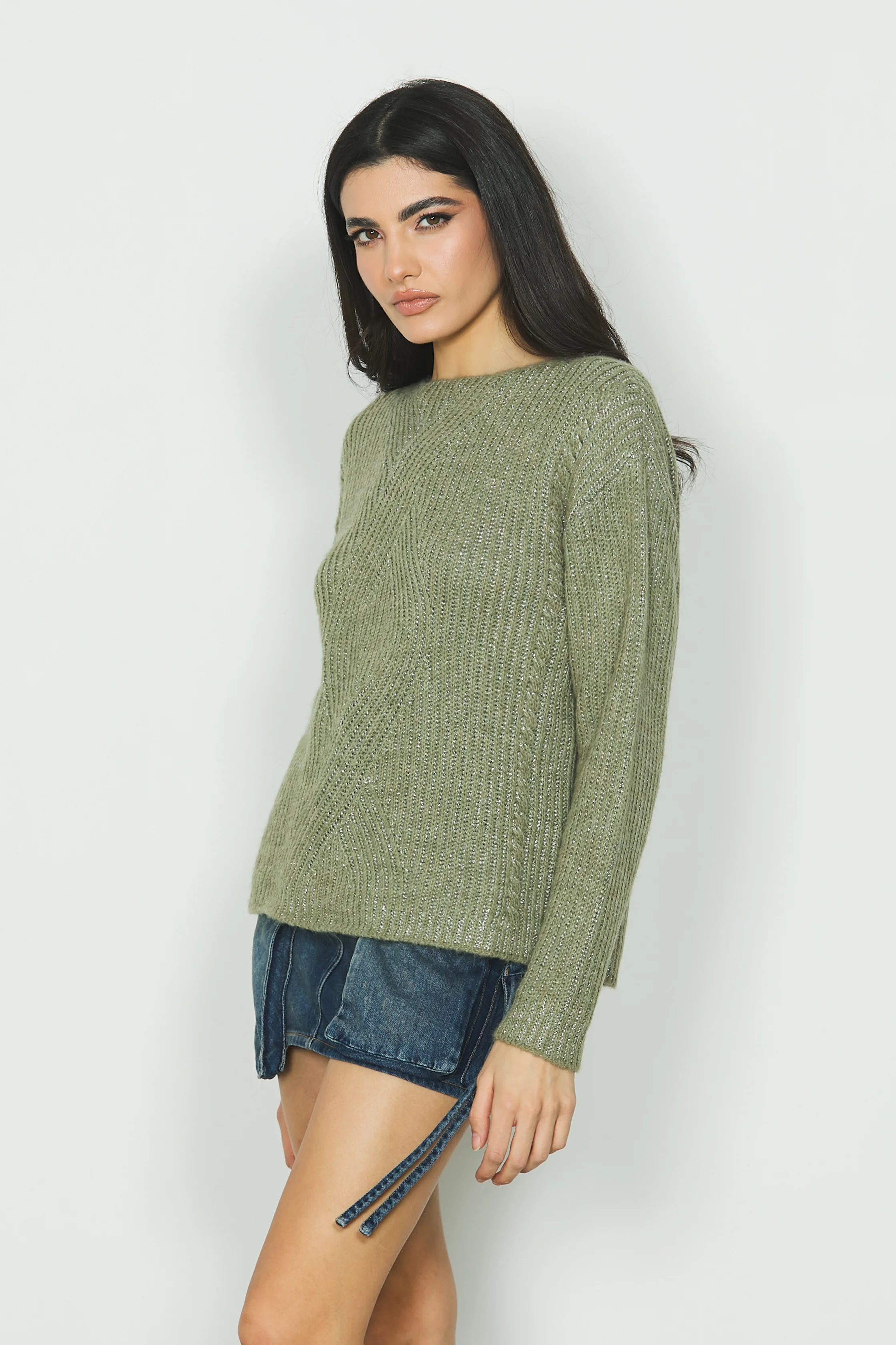 Maglia CAMARA manica lunga con lavorazione trecce più lurex - Image 2