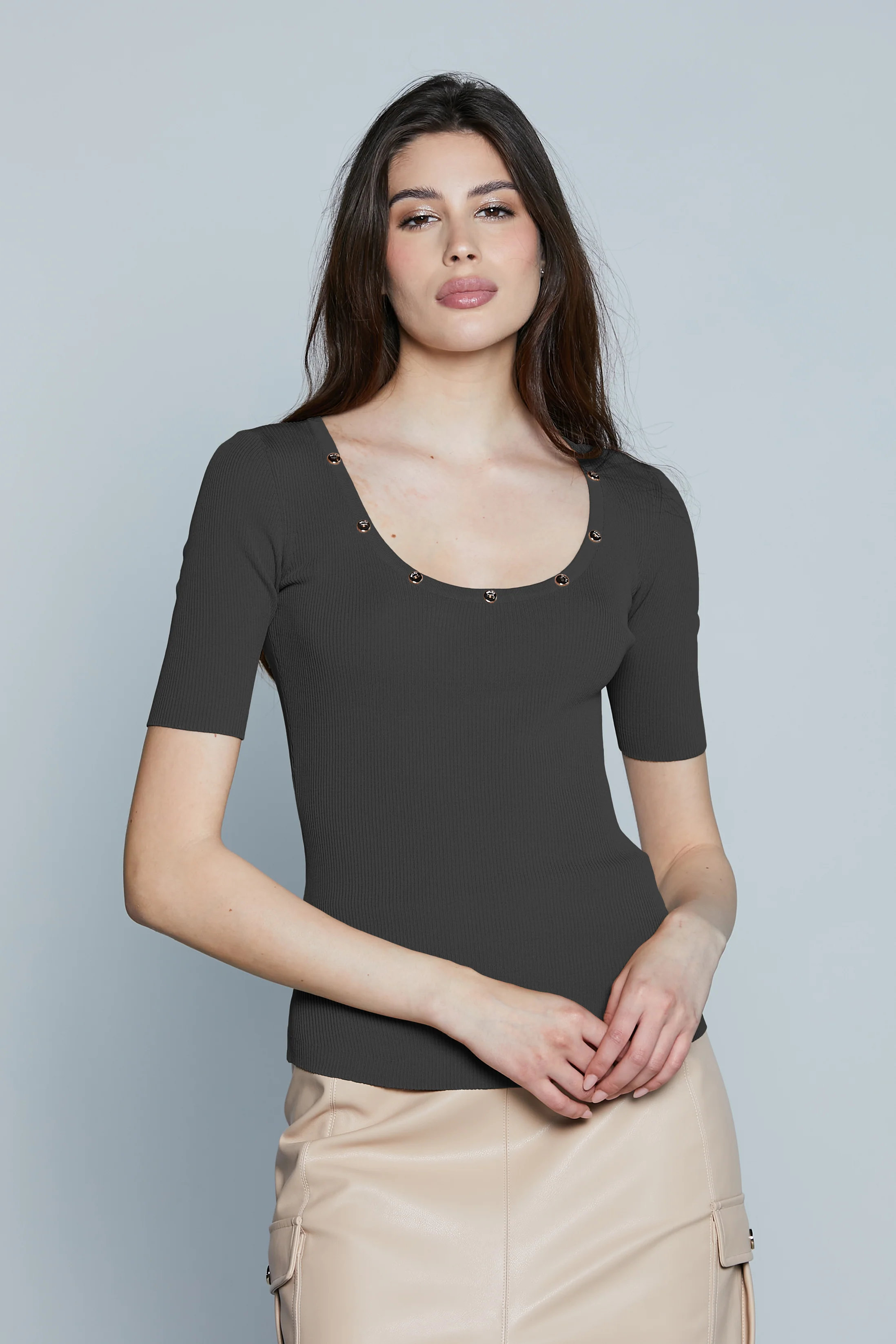 Maglia CUENCA M/M Scollo Madonna con Bottoncini Costina - Image 5