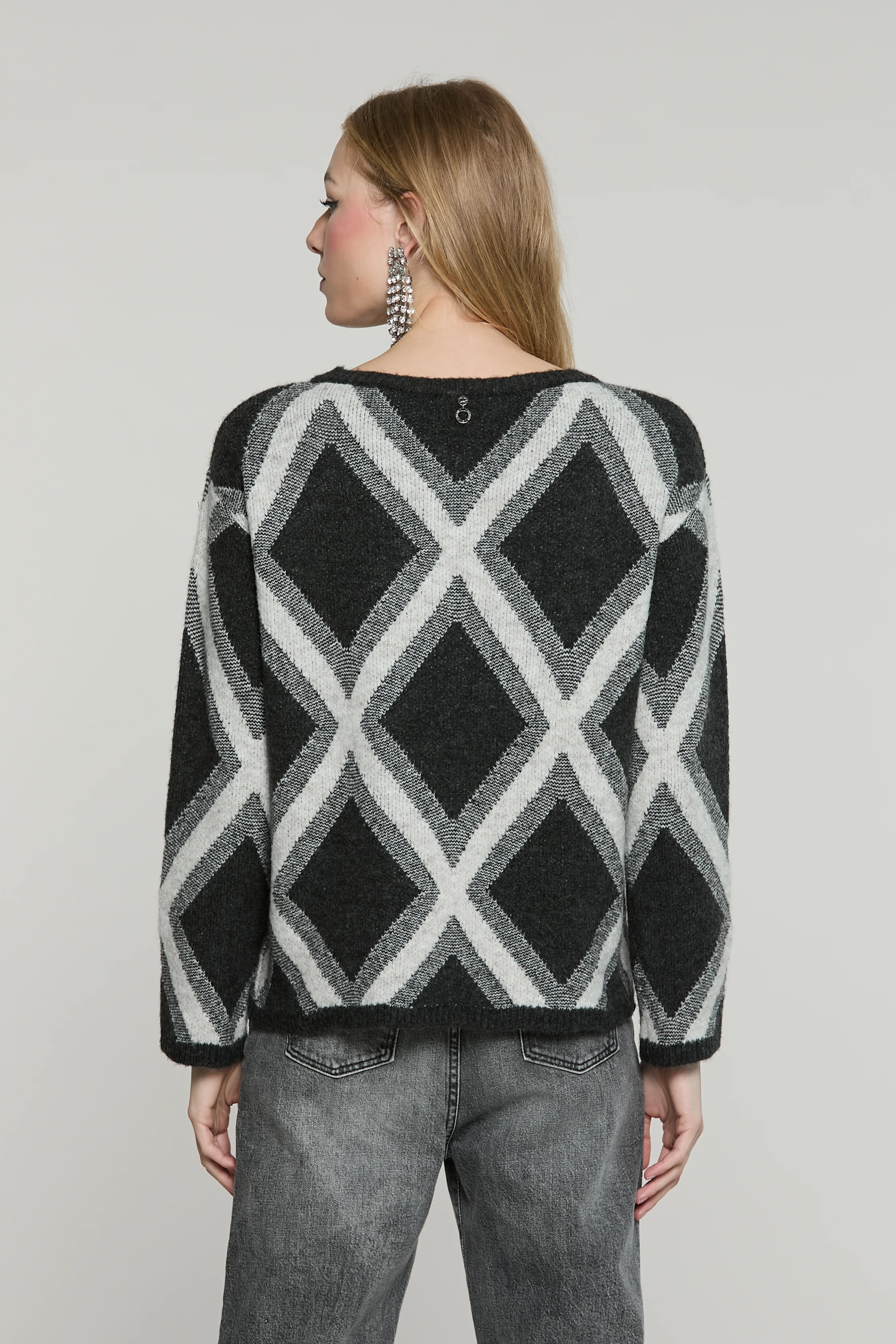 Maglia GRONINGA manica lunga girocollo con jacquard rombi - Image 3
