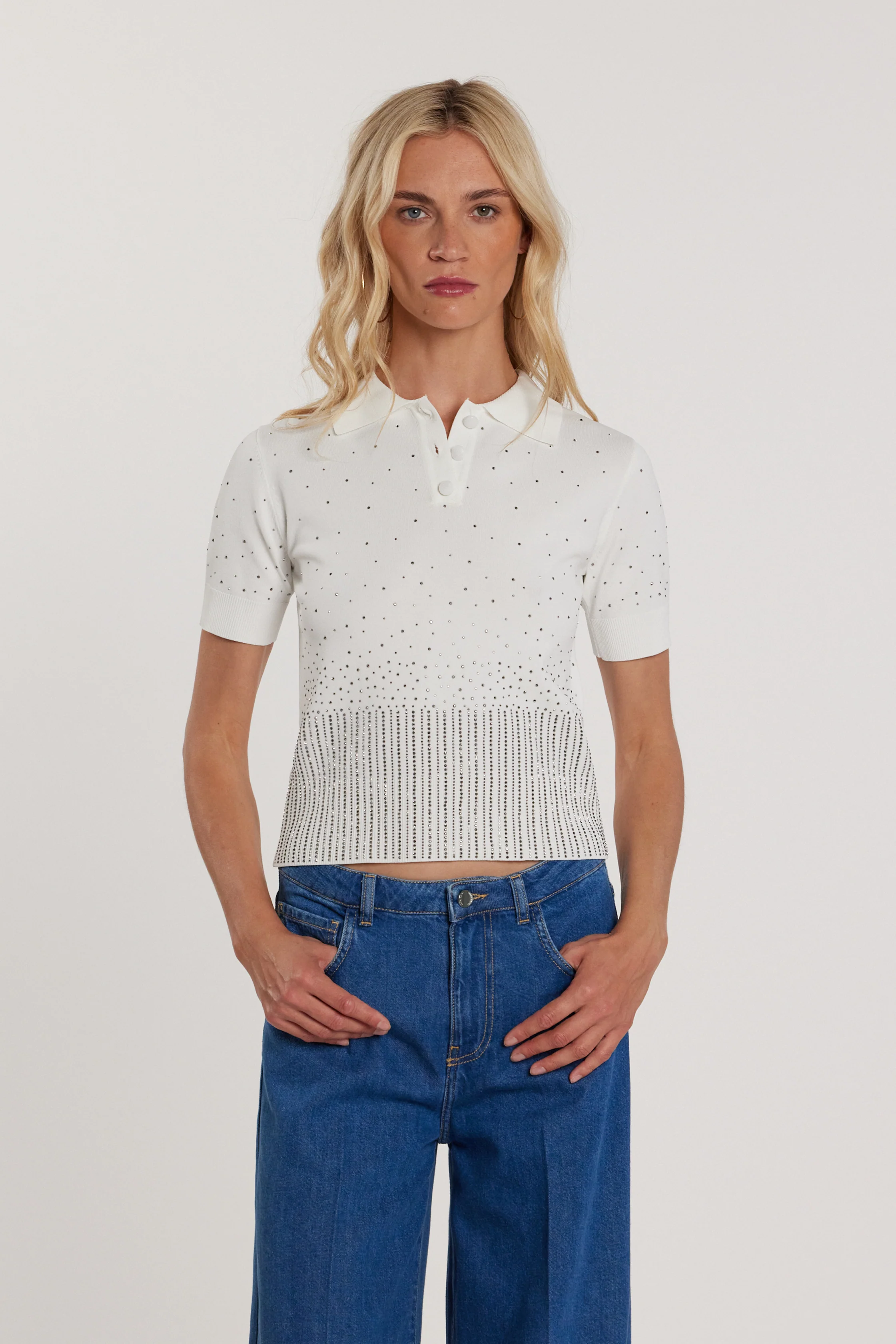 Maglia KERAM maniche corte polo con applicazioni strass