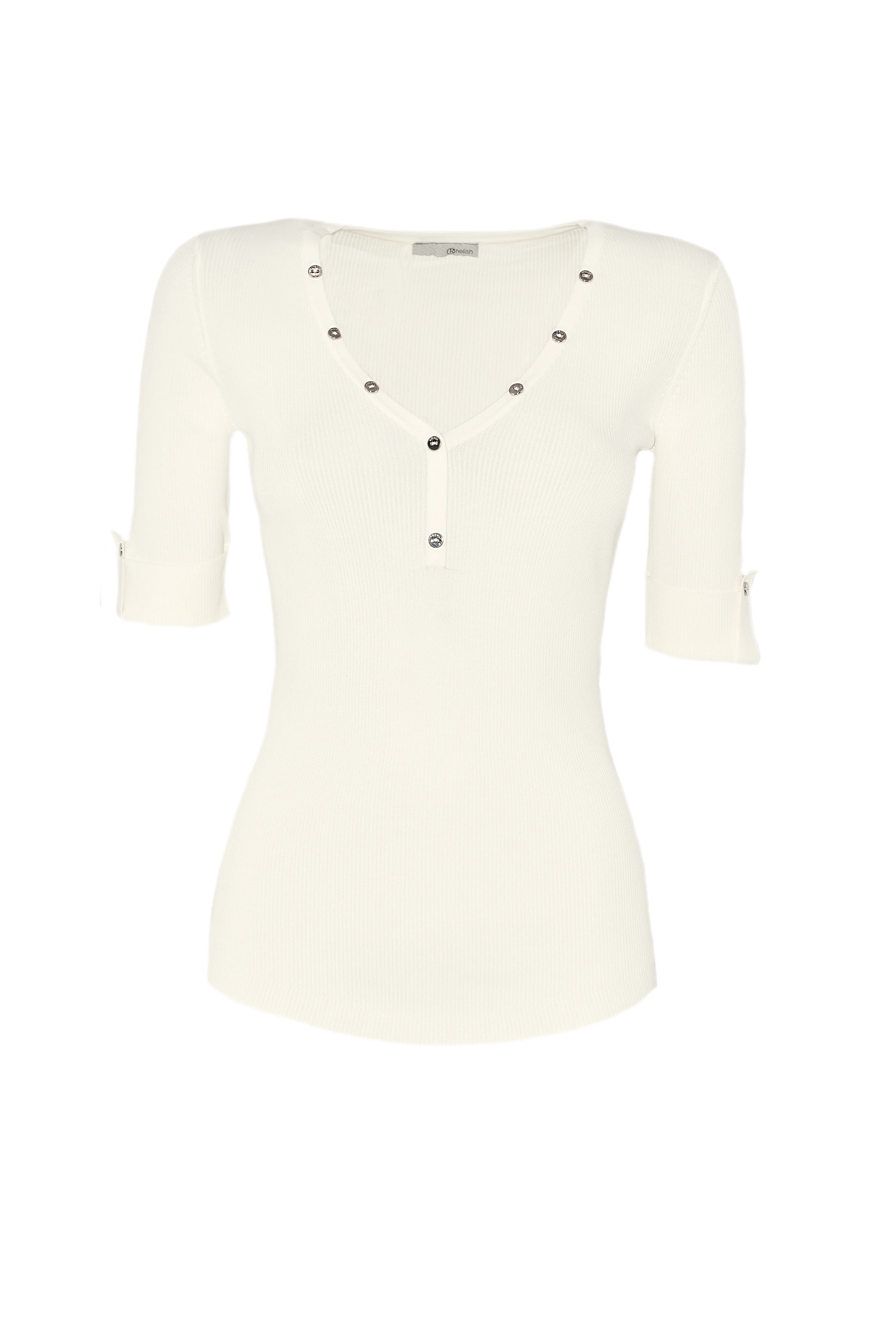 Maglia KILARM mezza manica con risvolto scollo a v con bottoncini costina - Image 3