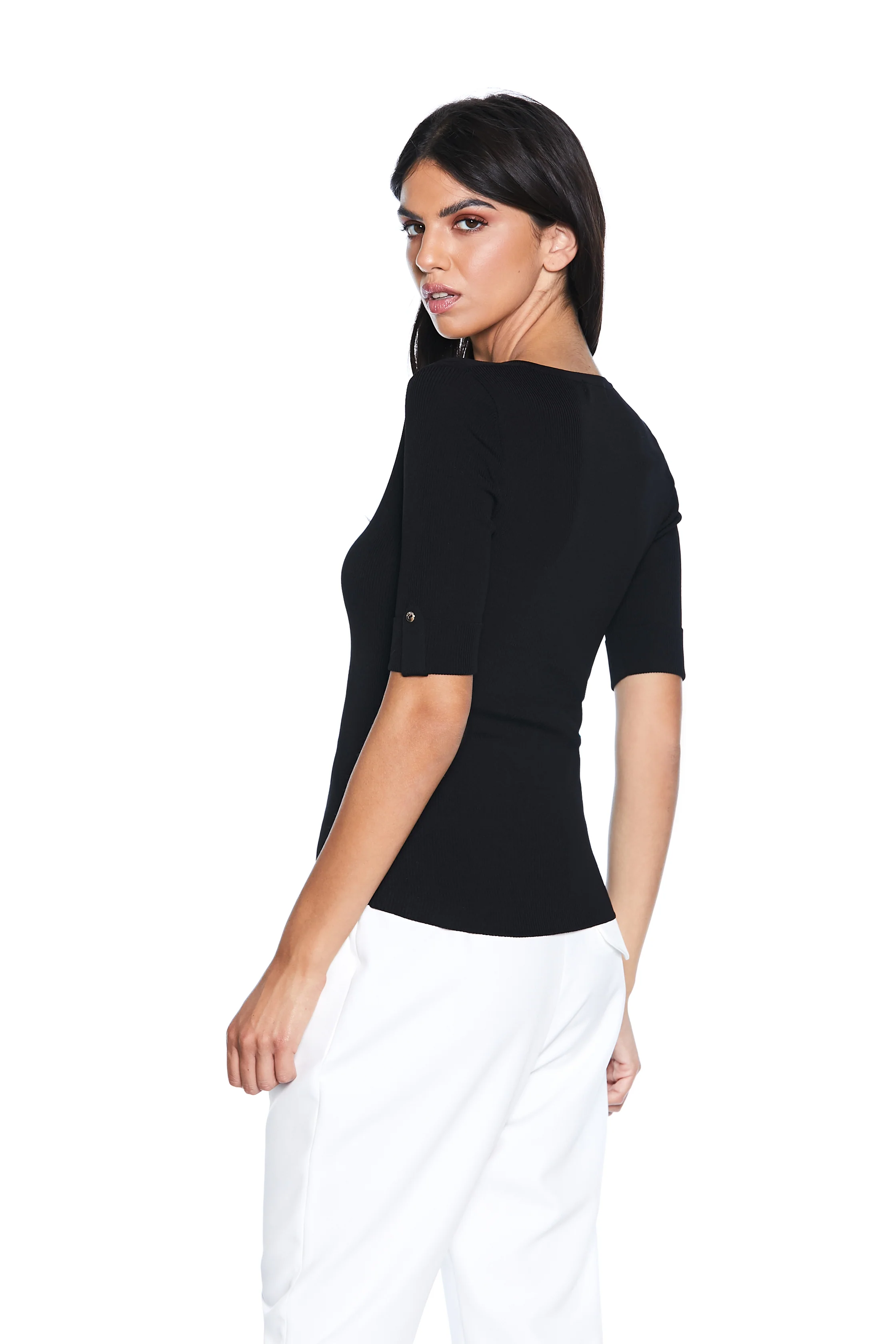 Maglia KILARM mezza manica con risvolto scollo a v con bottoncini costina - Image 6