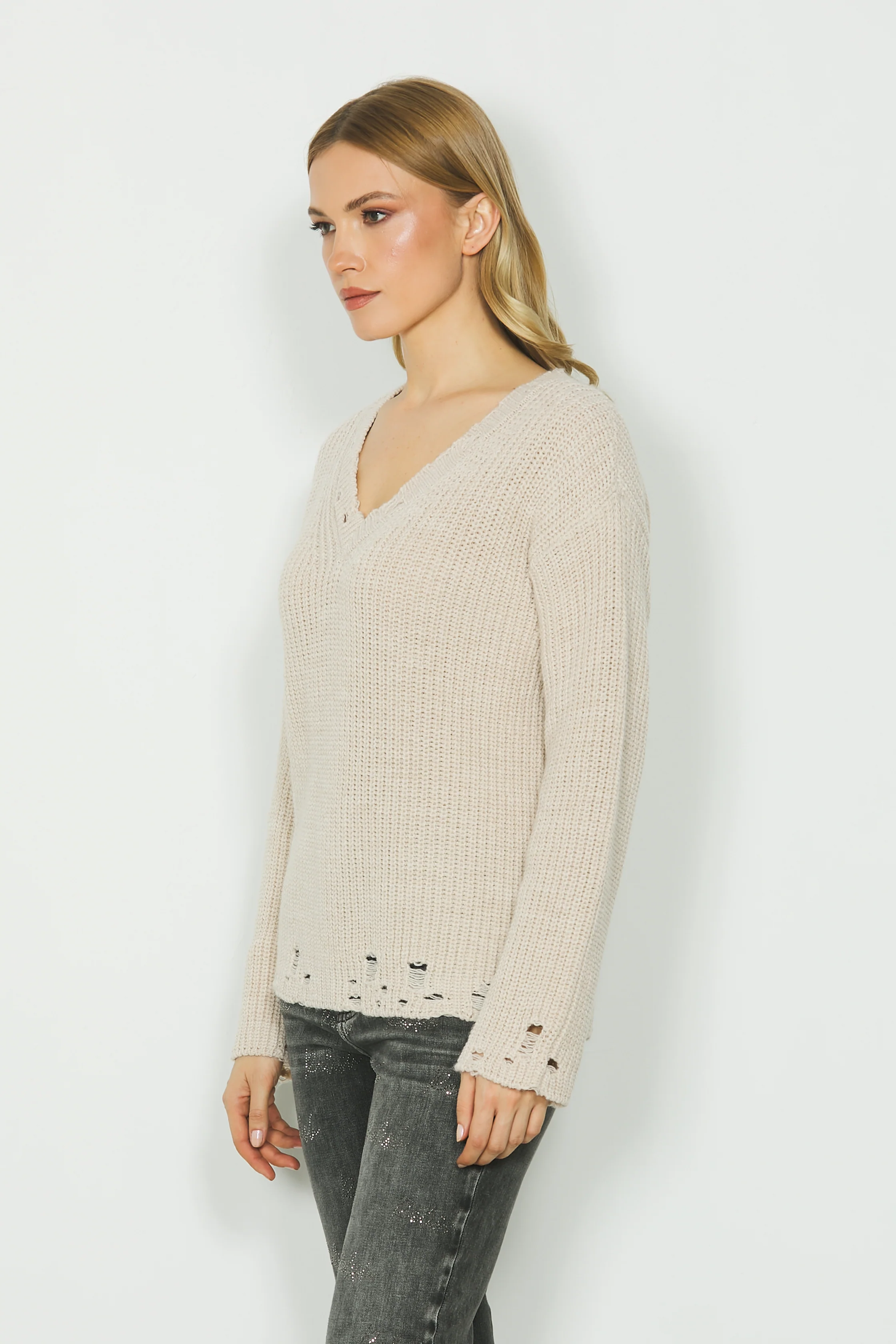 Maglia KRISTEL manica lunga scollo v con rotture - Image 3