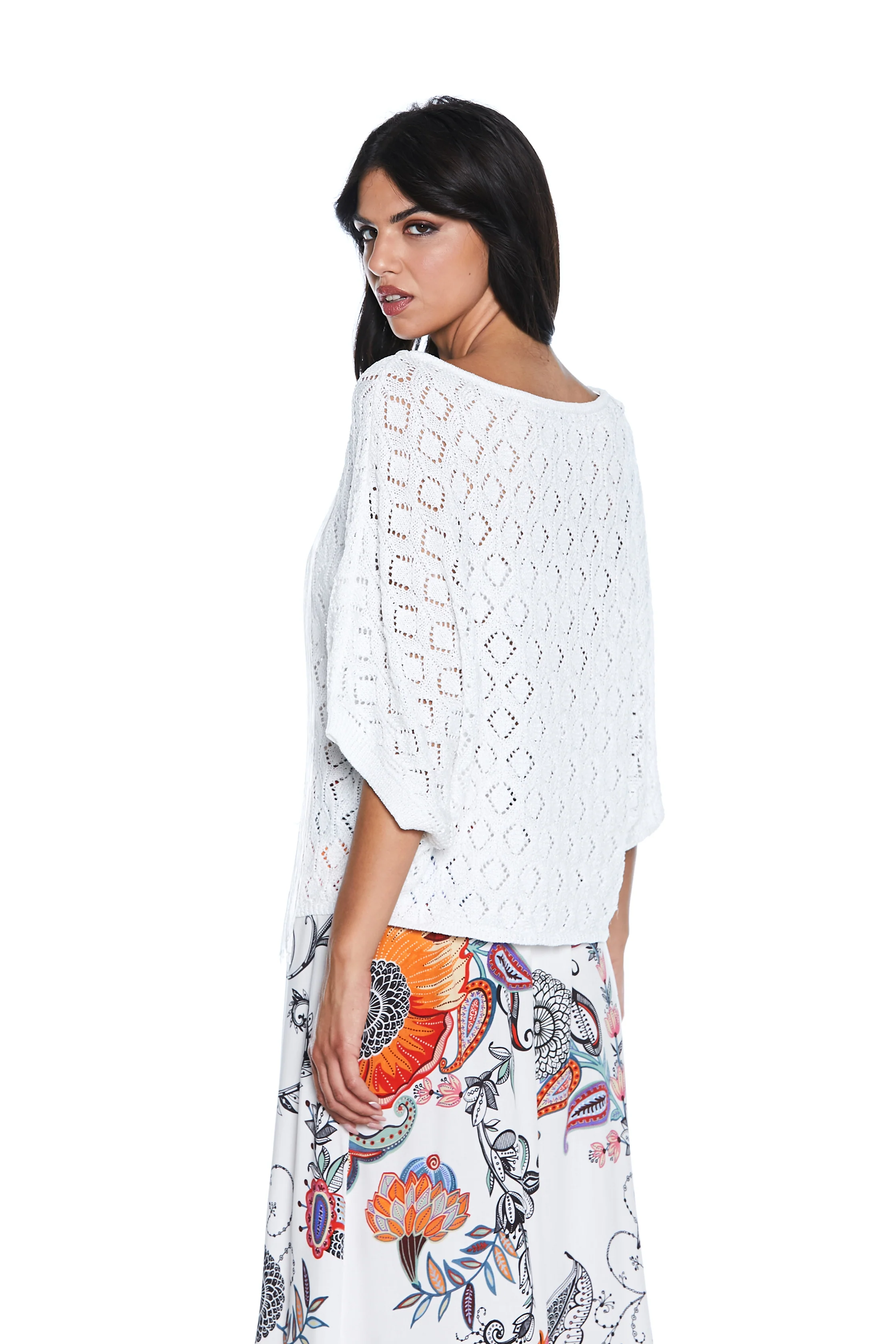 Maglia LINFAT mezza manica kimono punto uncinetto più lurex più frange - Image 5