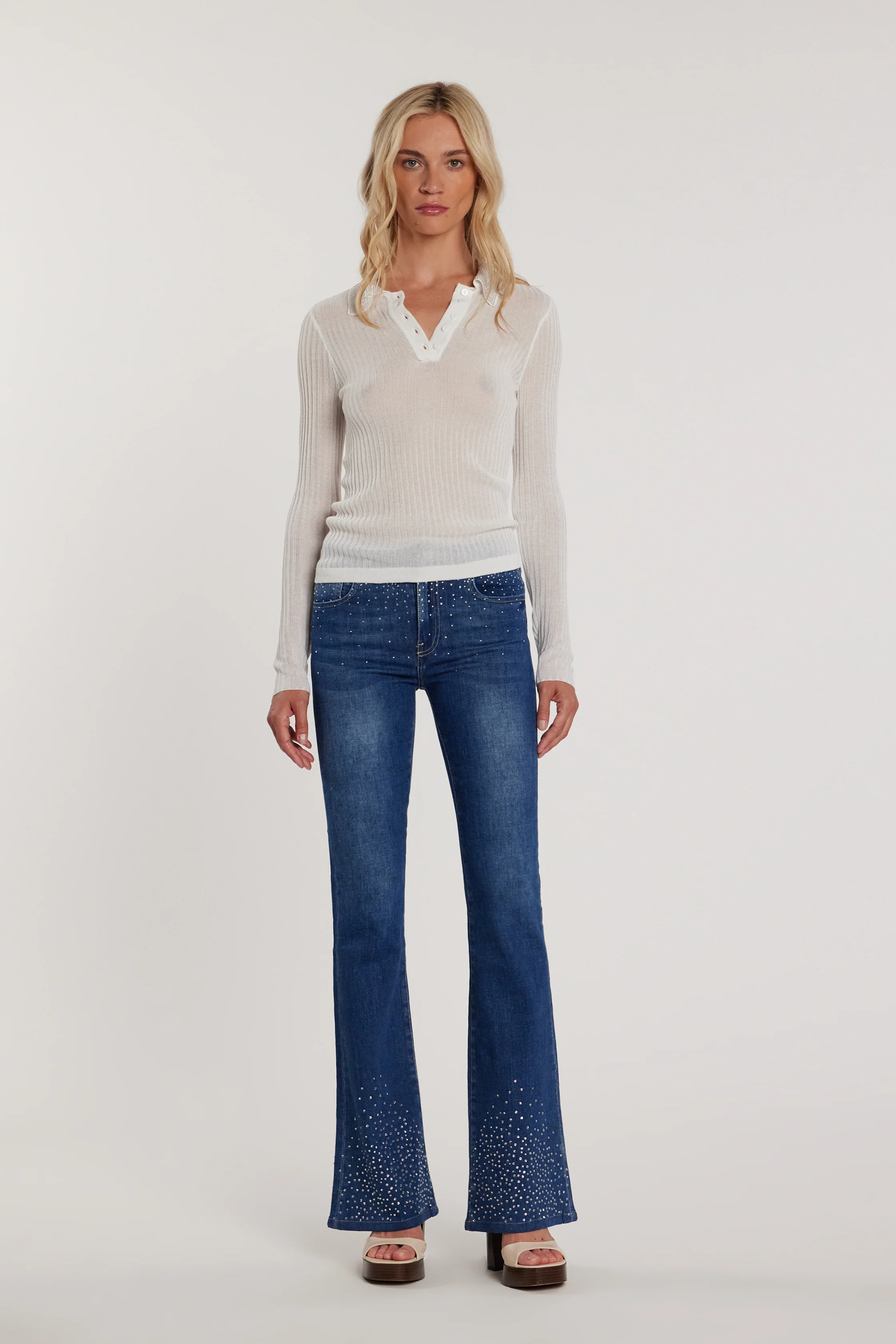 Maglia LOLA maniche lunghe polo con strass costina - Image 5