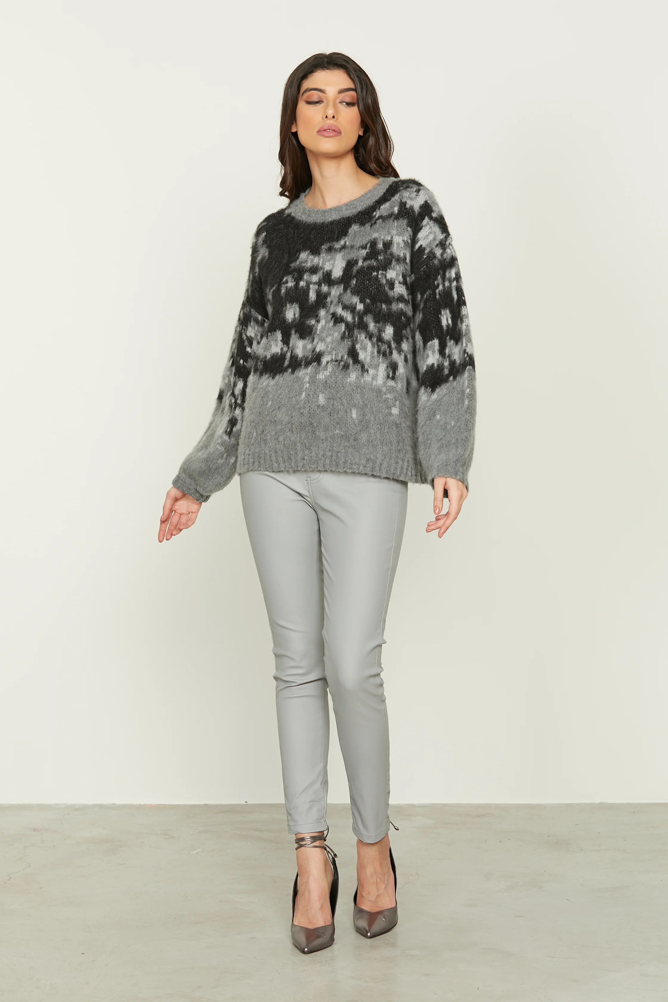 Maglia LUST manica lunga palloncino jacquard con effetto maltinto