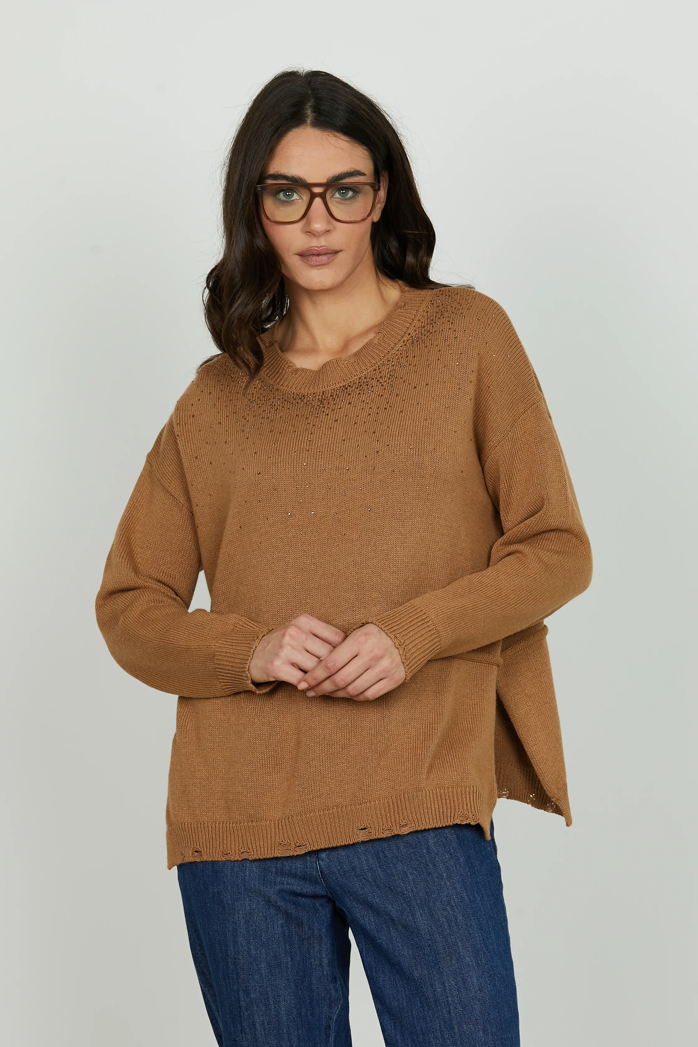 Maglia MAYAS manica lunga con strass più rotture