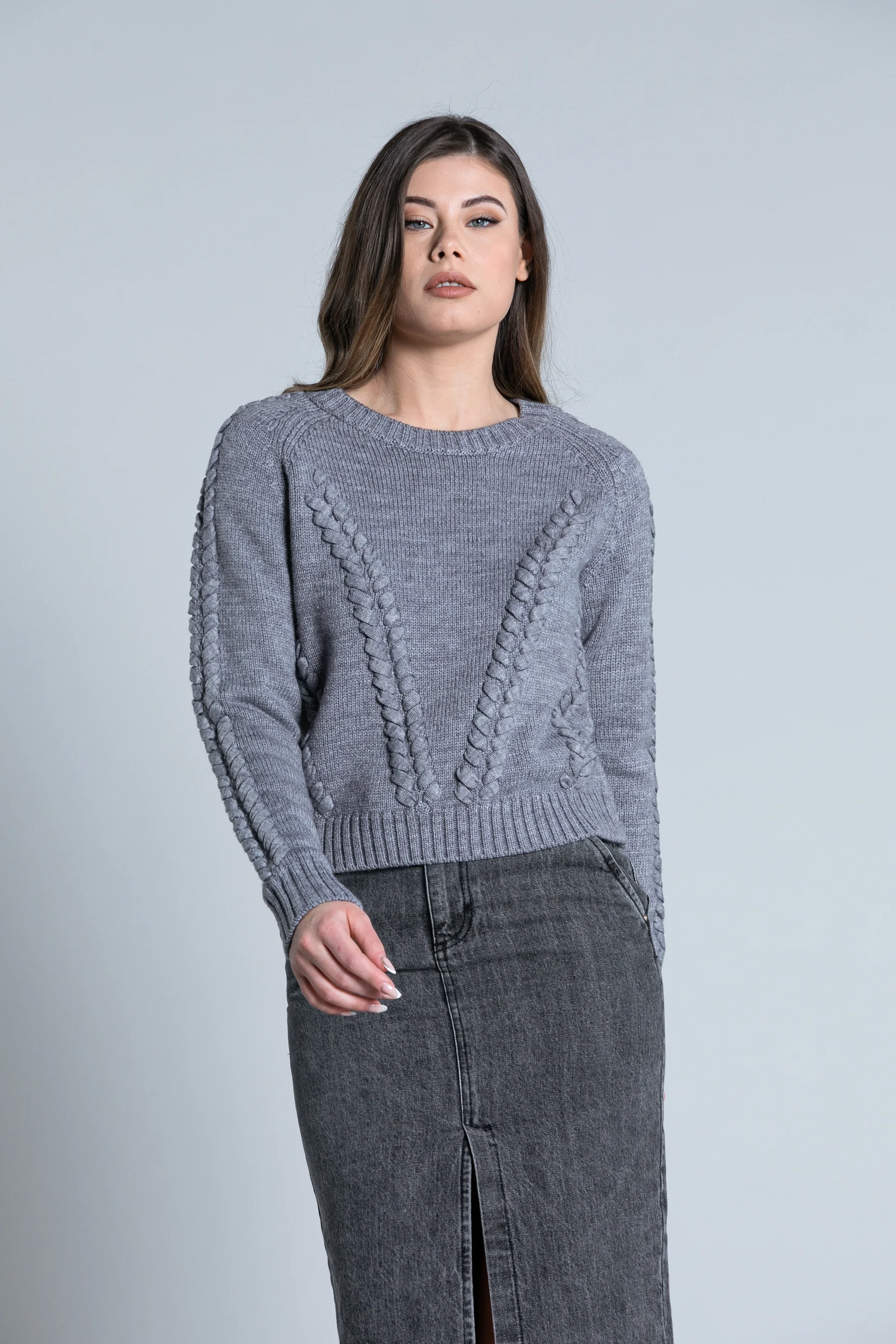 Maglia NADA manica lunga girocollo con dettagli treccia - Image 4