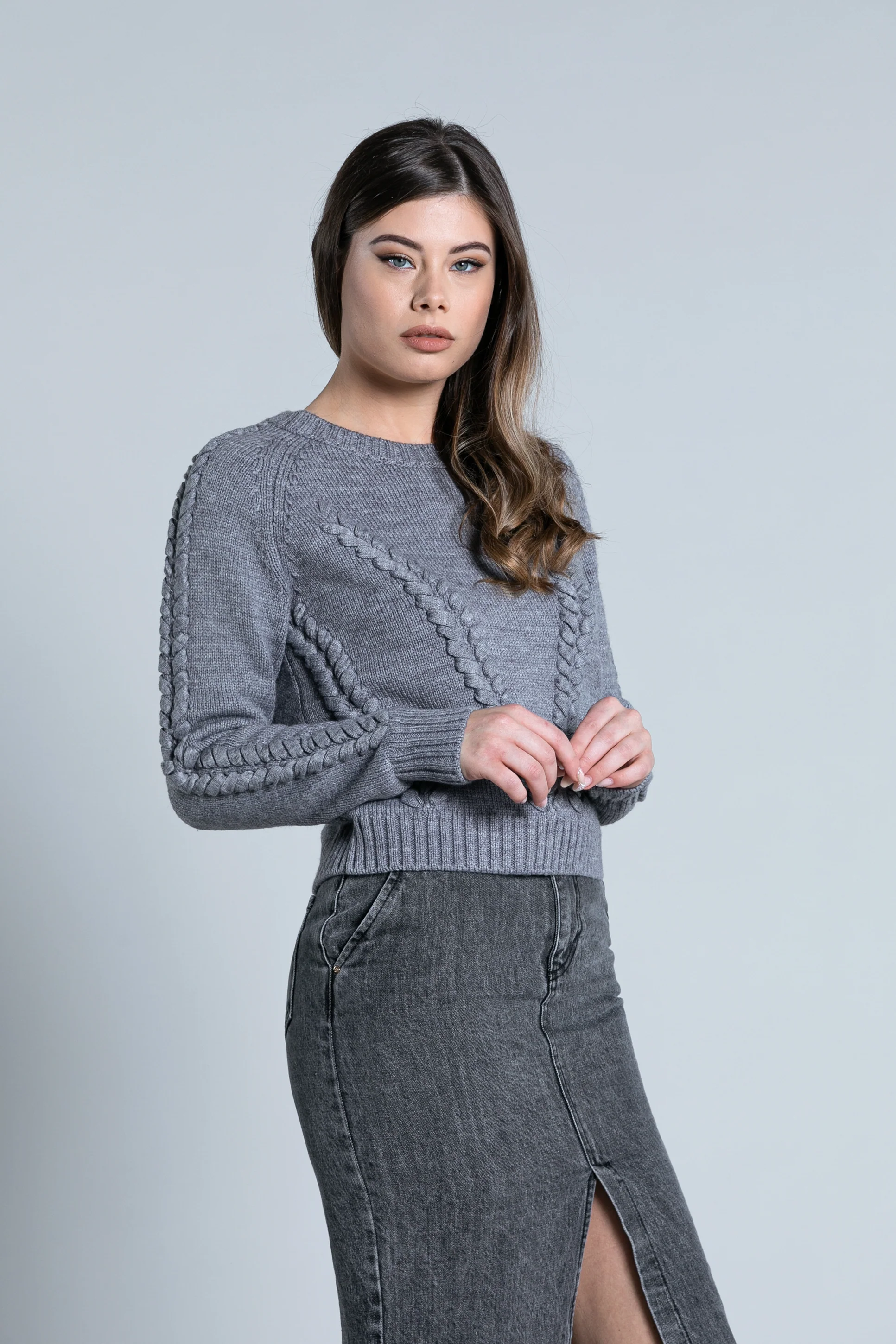 Maglia NADA manica lunga girocollo con dettagli treccia - Image 5