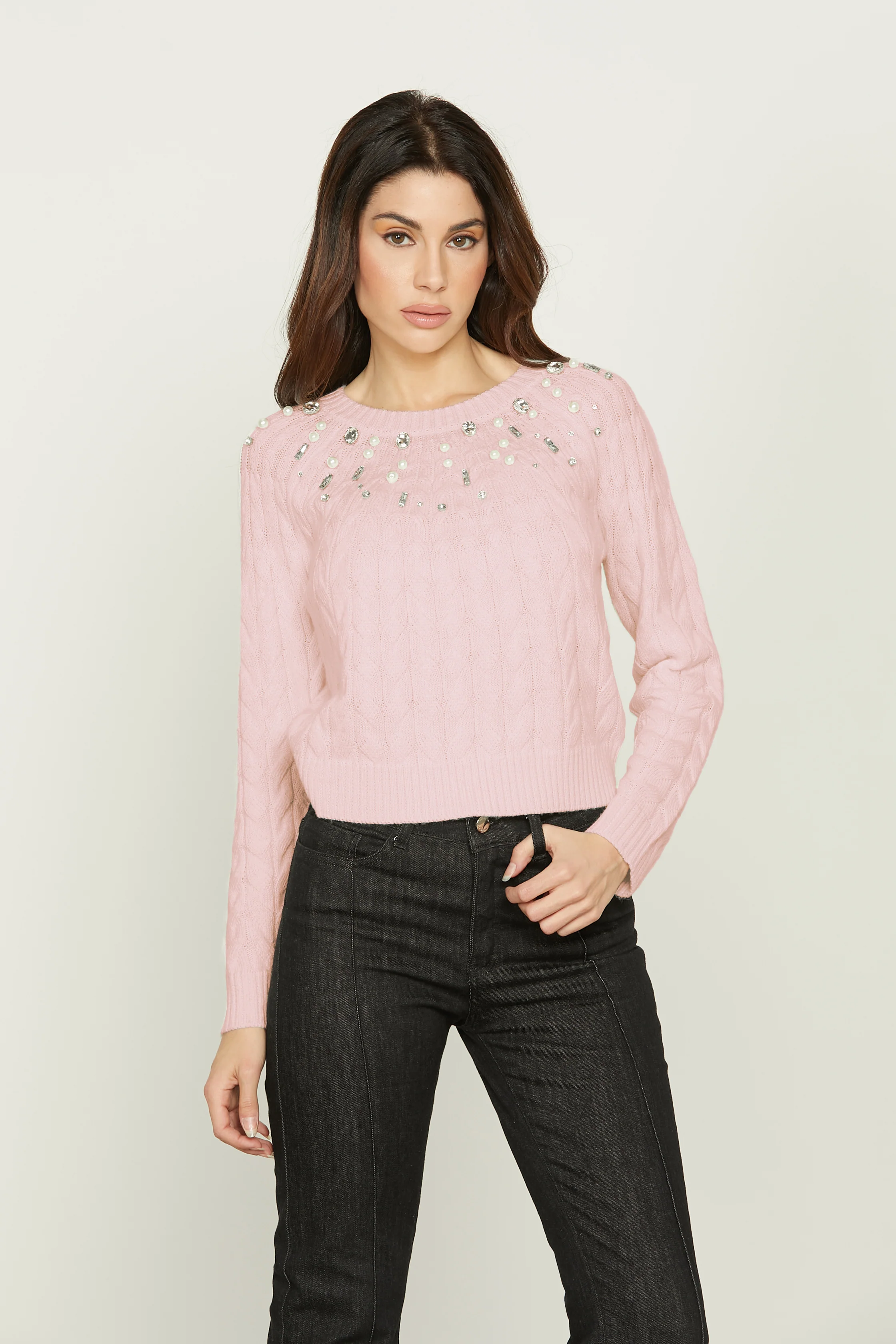Maglia PROSPERPINA manica lunga lavorazione trecce con perle più cabochon - Image 7