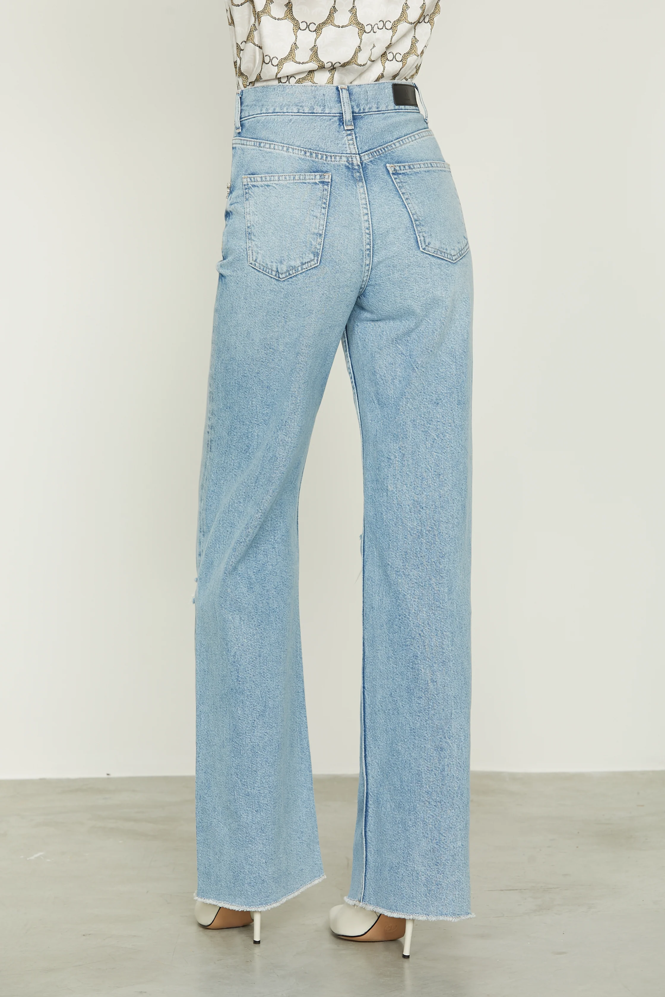 Jeans CIOCCOLATA vita alta 5 ts con rotture più appl. Pietre più perle denim - Image 3