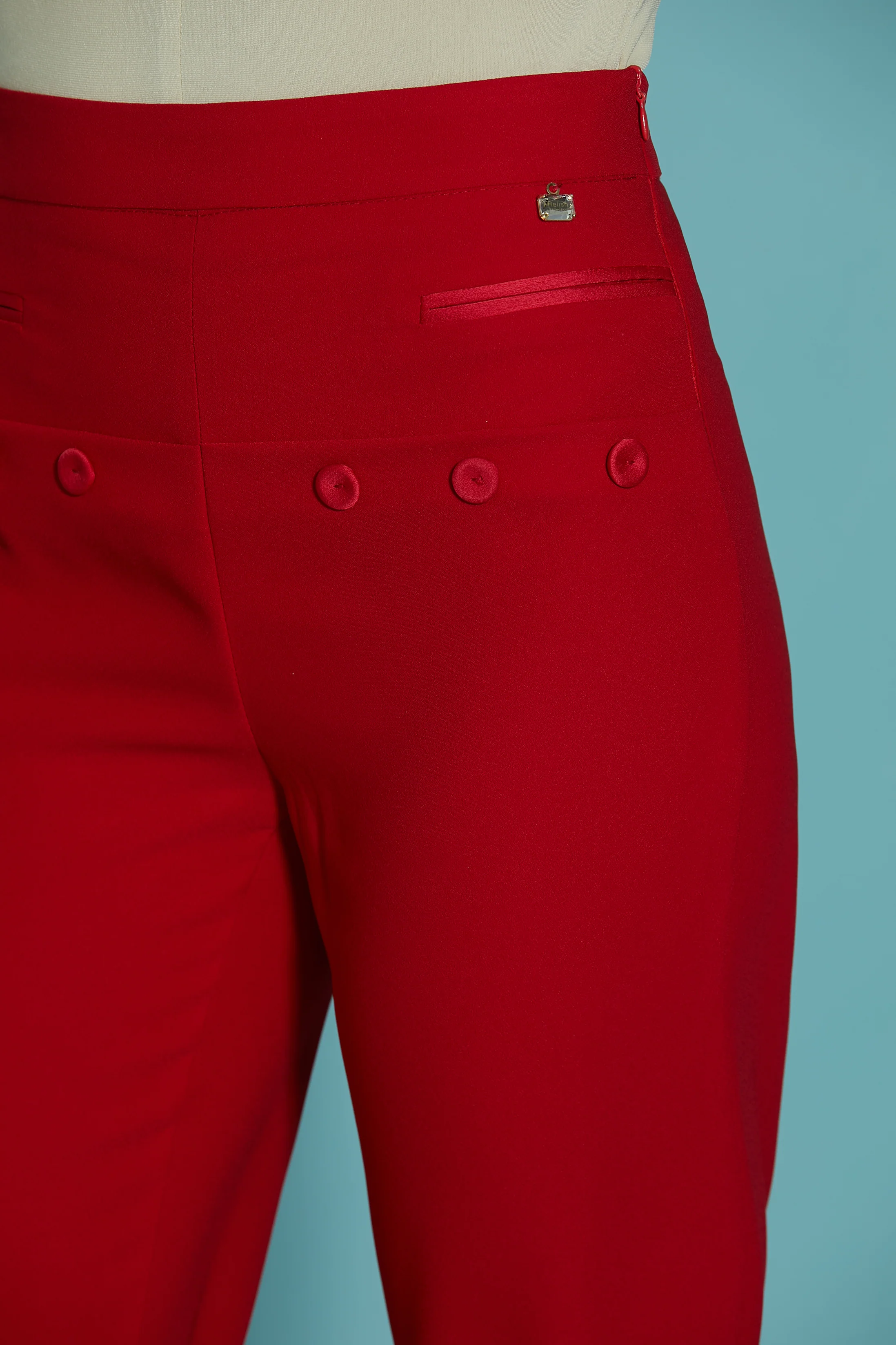 Panta CLAUDE vita alta zampa con tagli più bottoni più pattine profili raso - Image 5