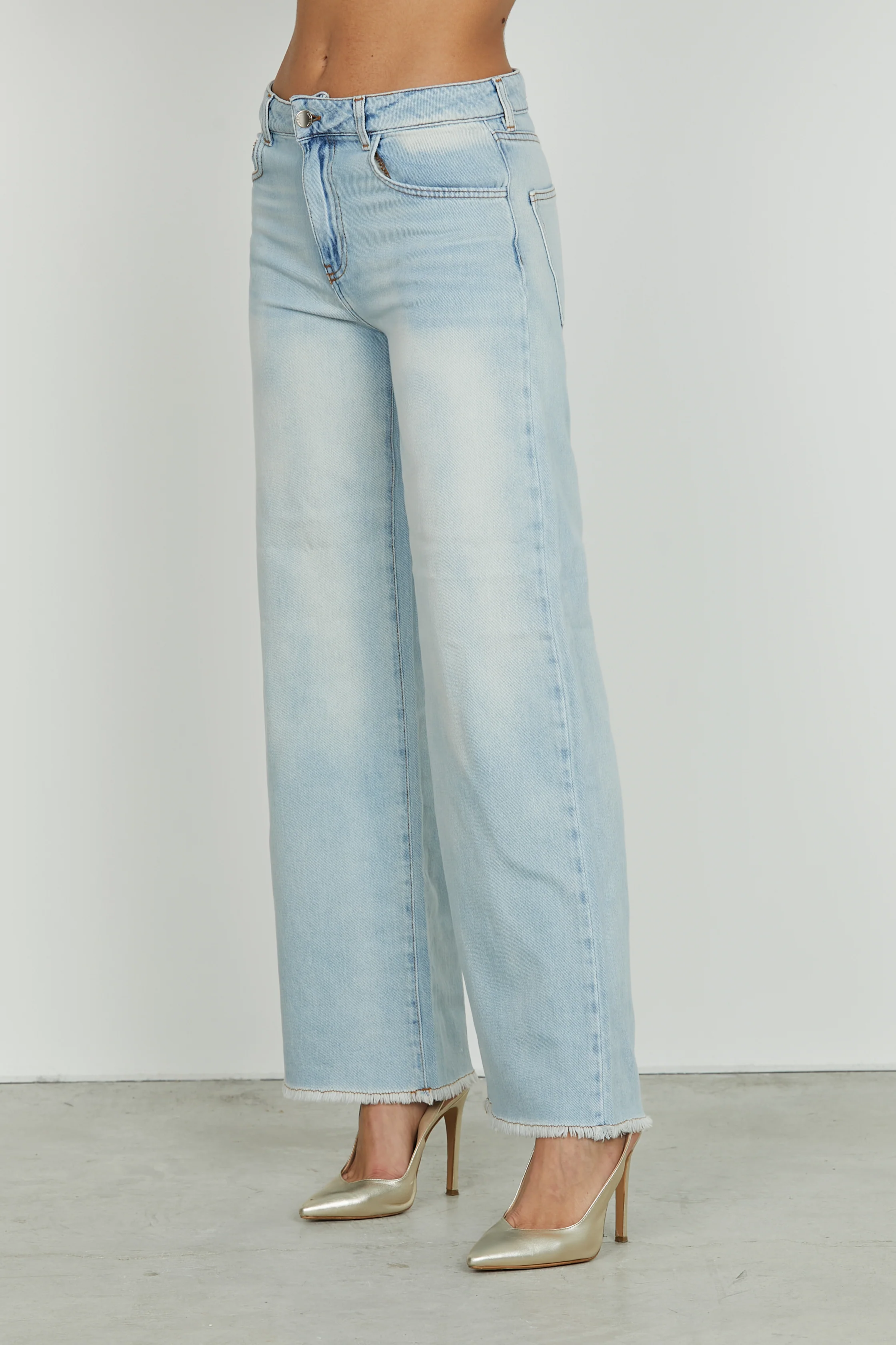 Panta ELLE_22 vita media 5tasche con f.do sfrangiato straight fit denim blu - Image 2