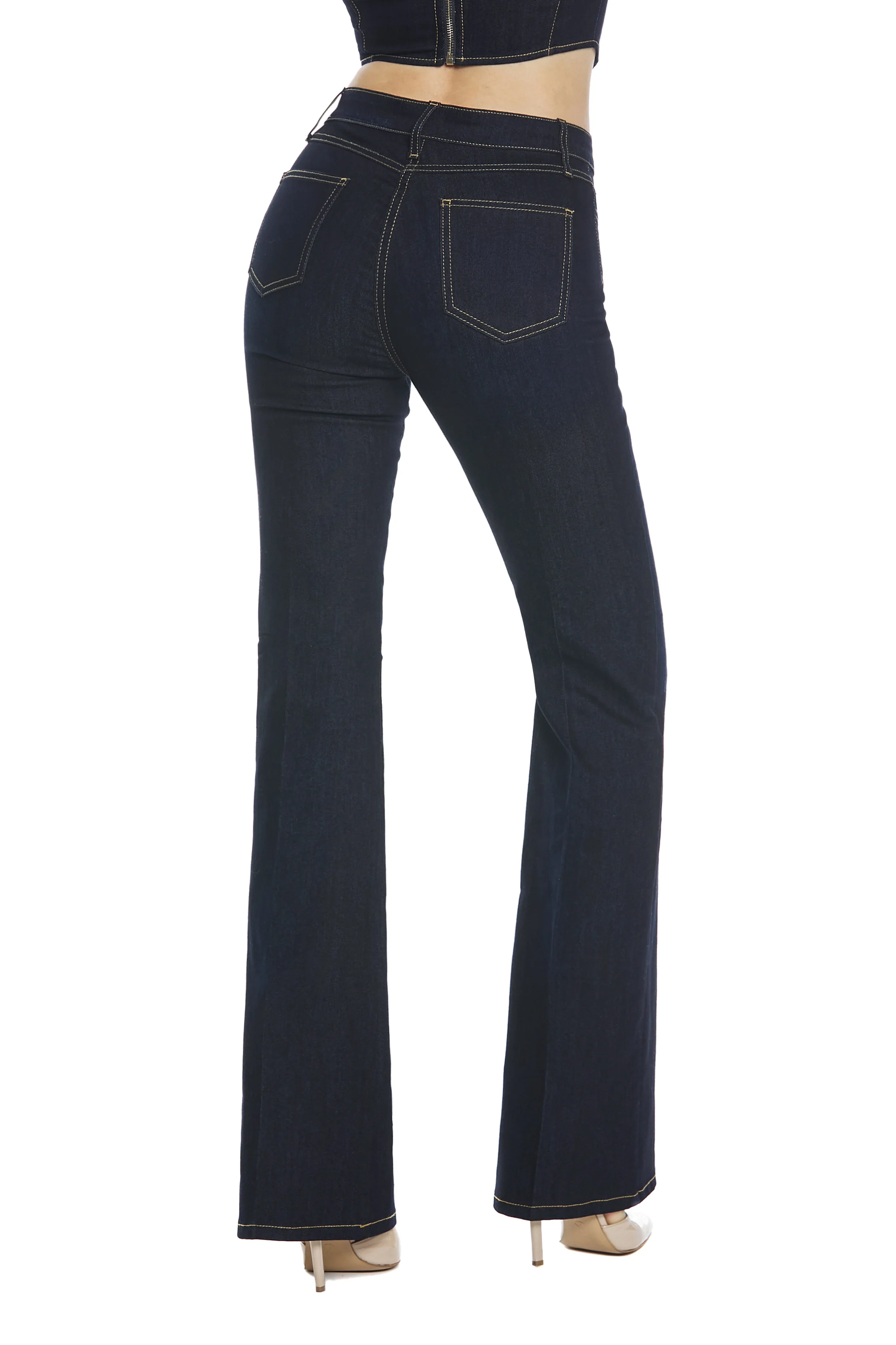 Panta HARBADAM vita alta 5 tasche zampa denim blu - Image 4