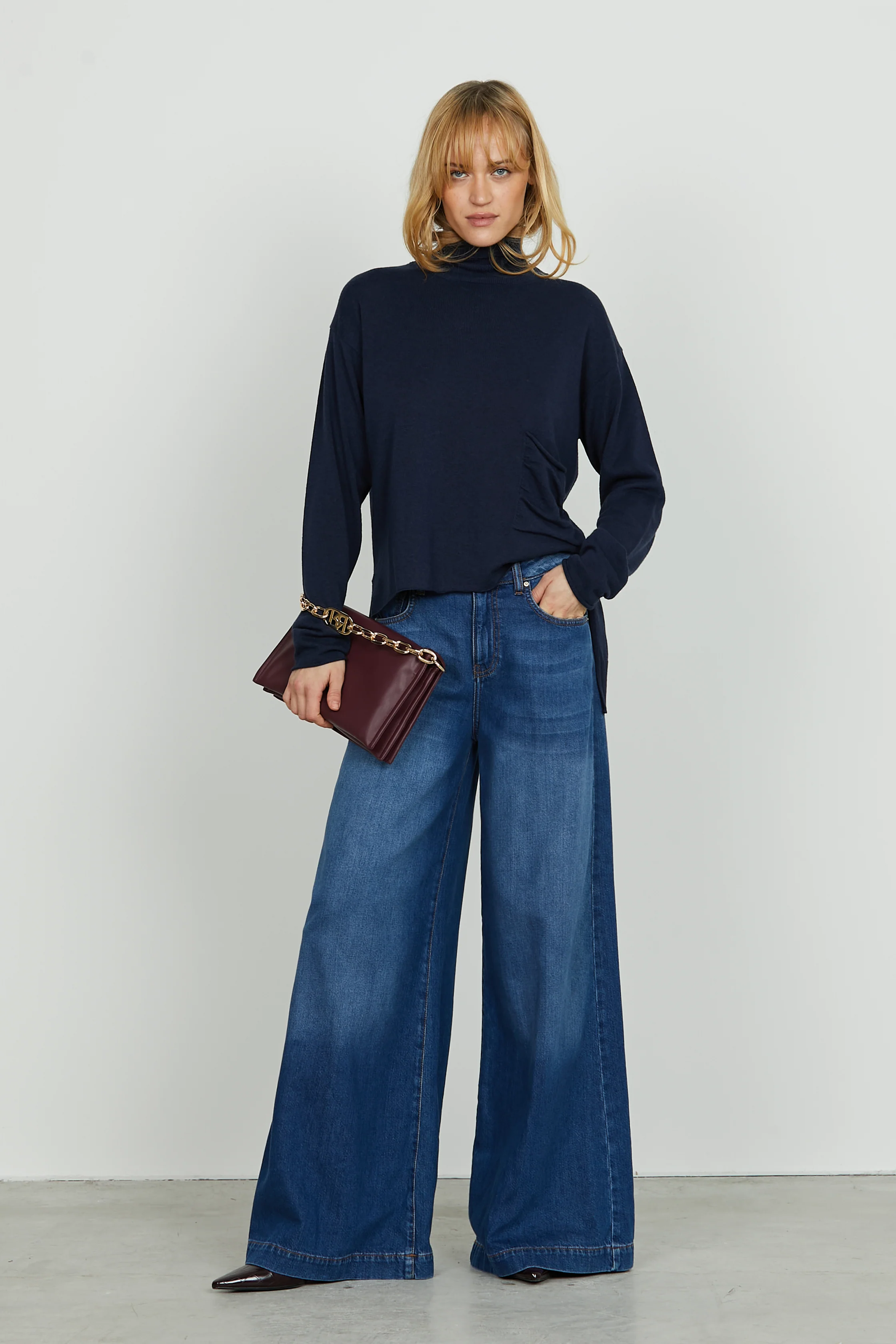 Panta LINDA_221 vita media 5 tasche super wild fit denim blue