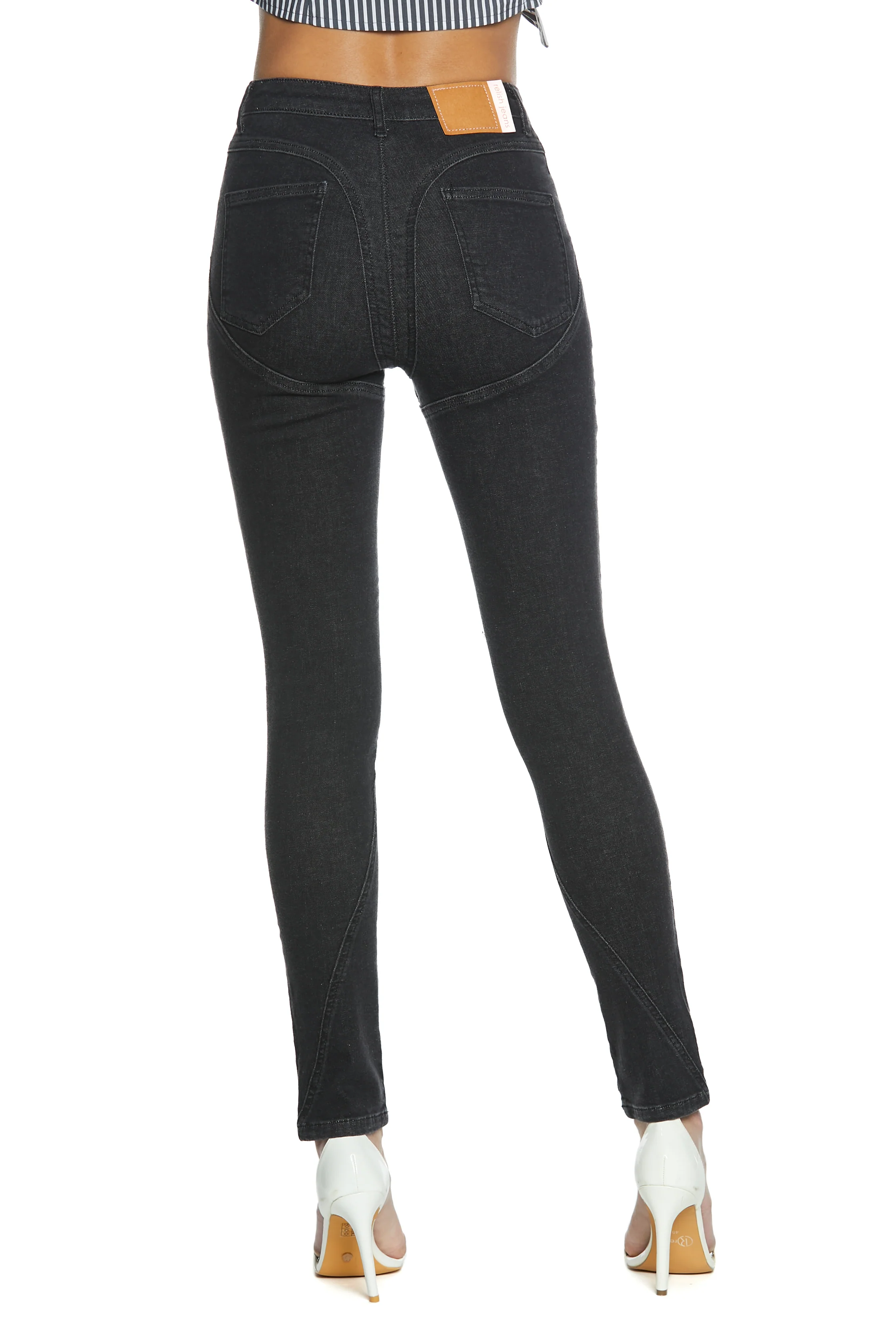 Panta NAOMI_3 vita alta 4 tasche con tagli effetto push-up denim black - Image 3
