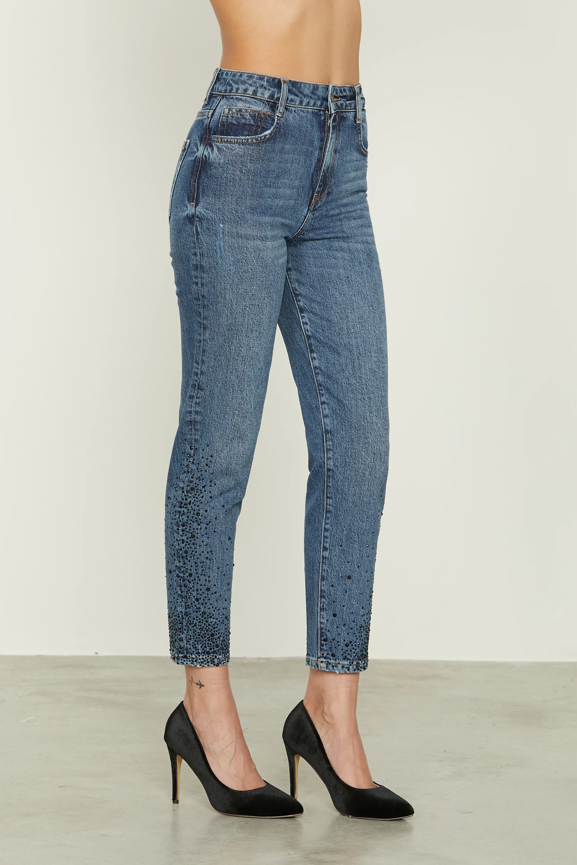 Jeans NOBILE vita alta 5 ts più strass fondo denim - Image 2