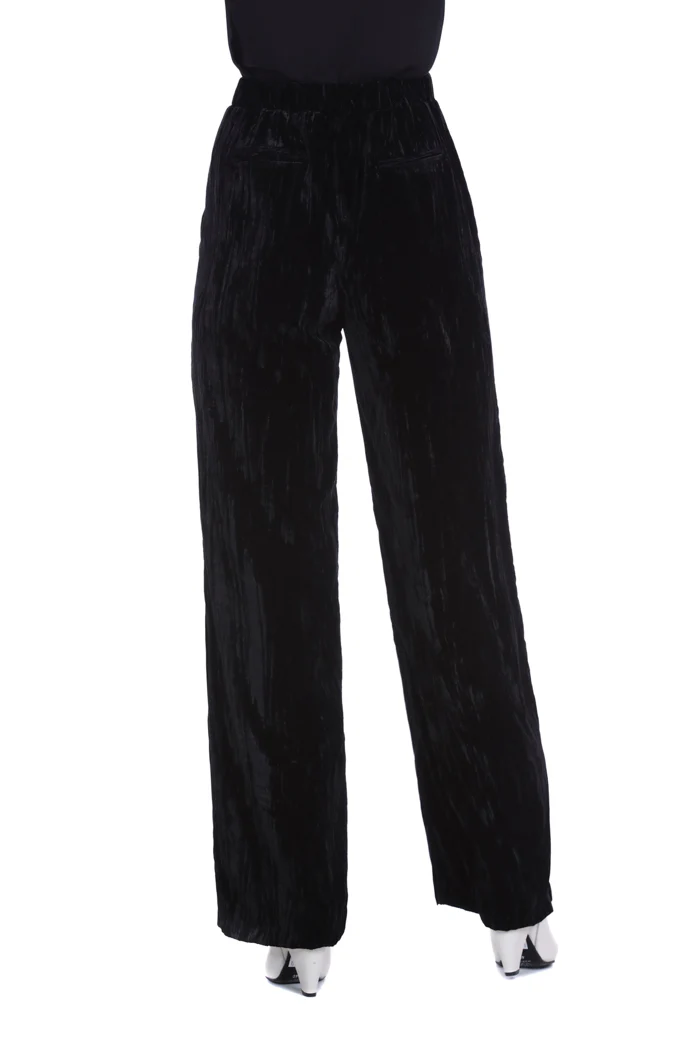 Pantaloni VERCIX vita alta con coulisse palazzo con tasche velluto - Image 6