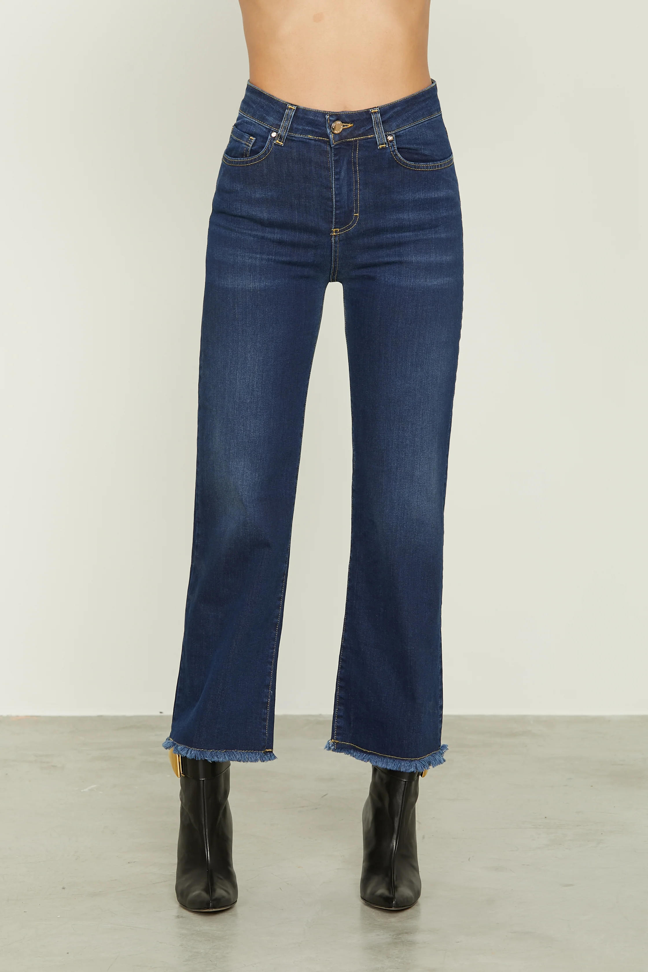 Jeans VICL vita alta crop 5 tasche sfrangiato denim