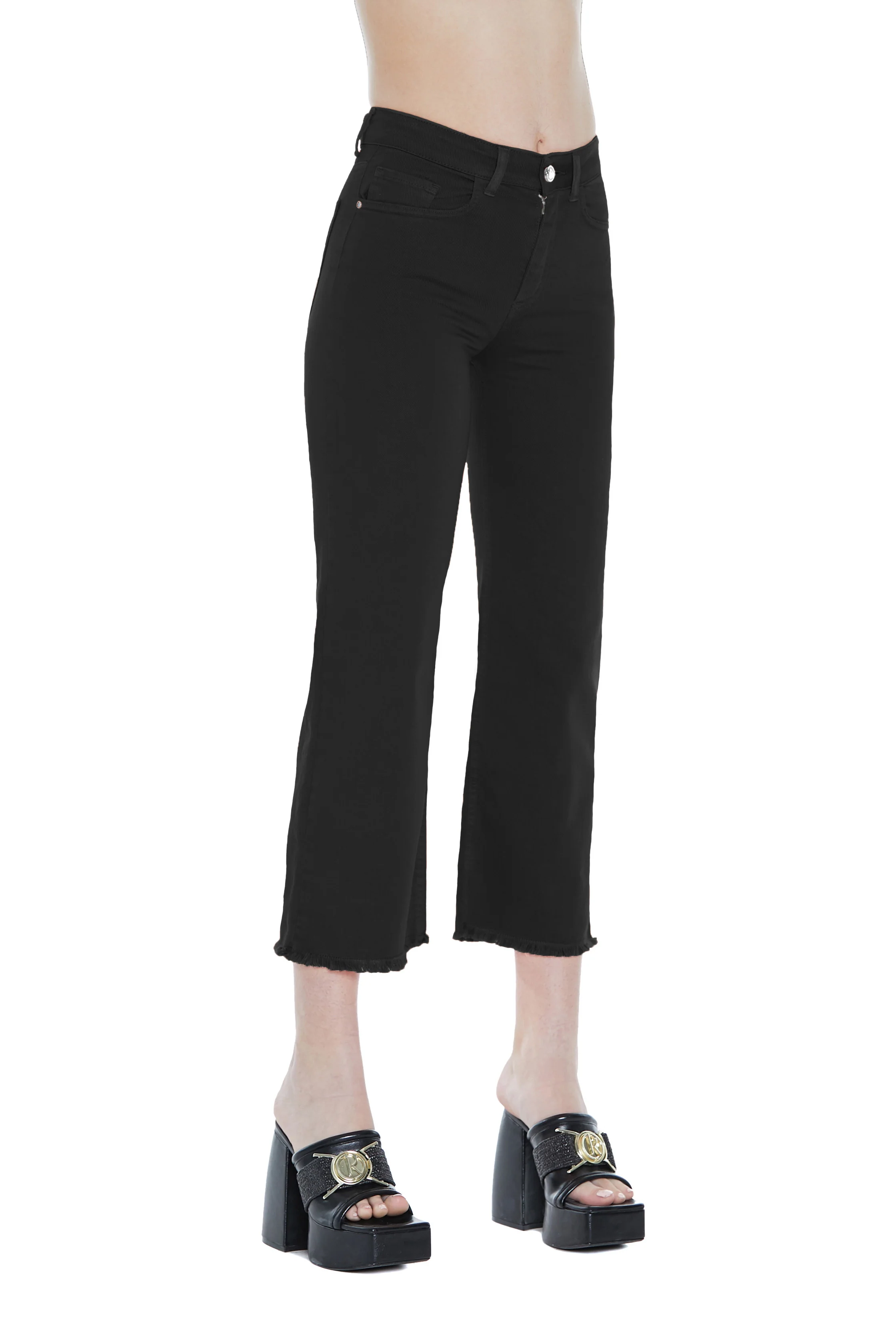 Pantalone VICL vita alta crop 5 tasche sfrangiato drill - Image 4