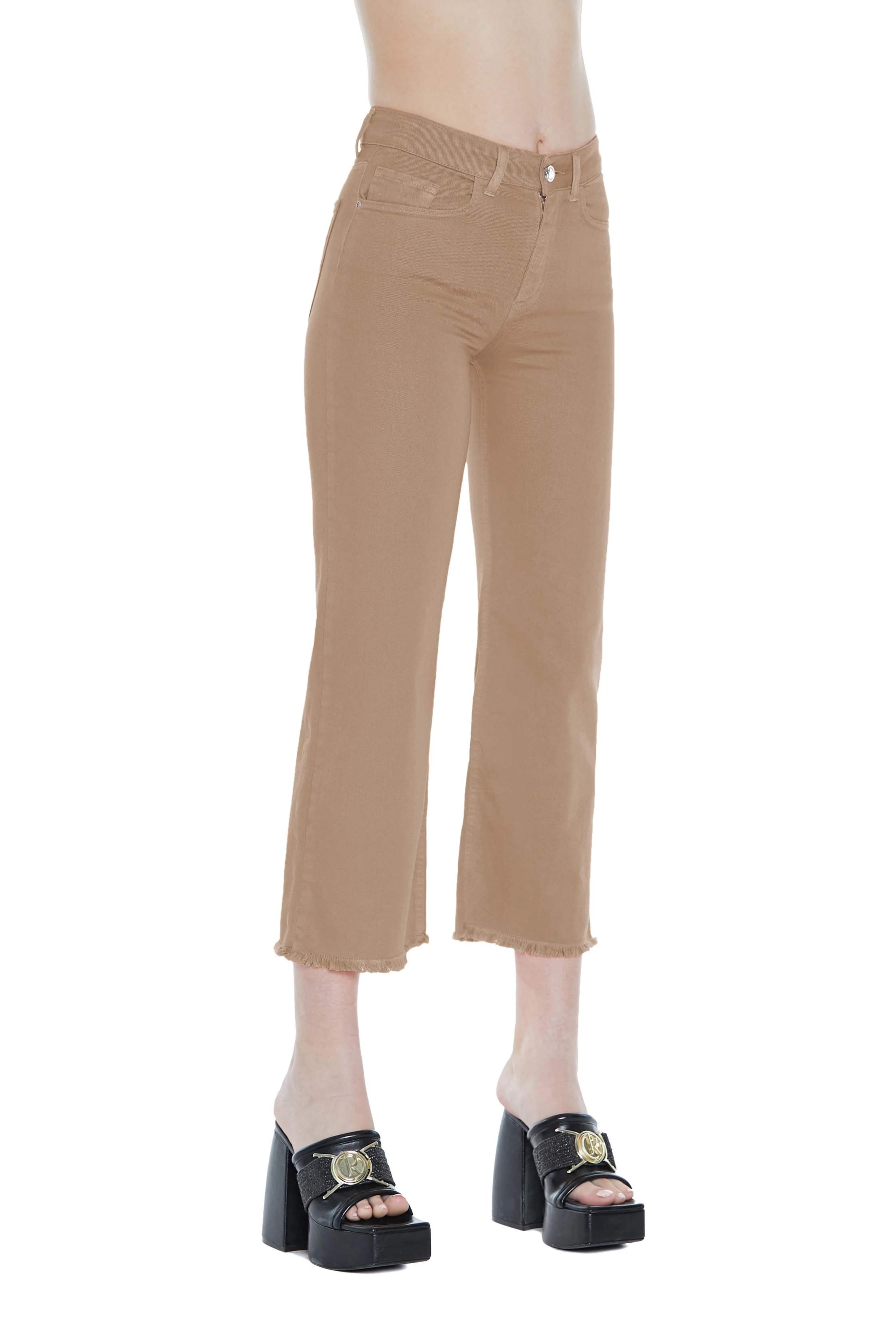 Pantalone VICL vita alta crop 5 tasche sfrangiato drill - Image 5