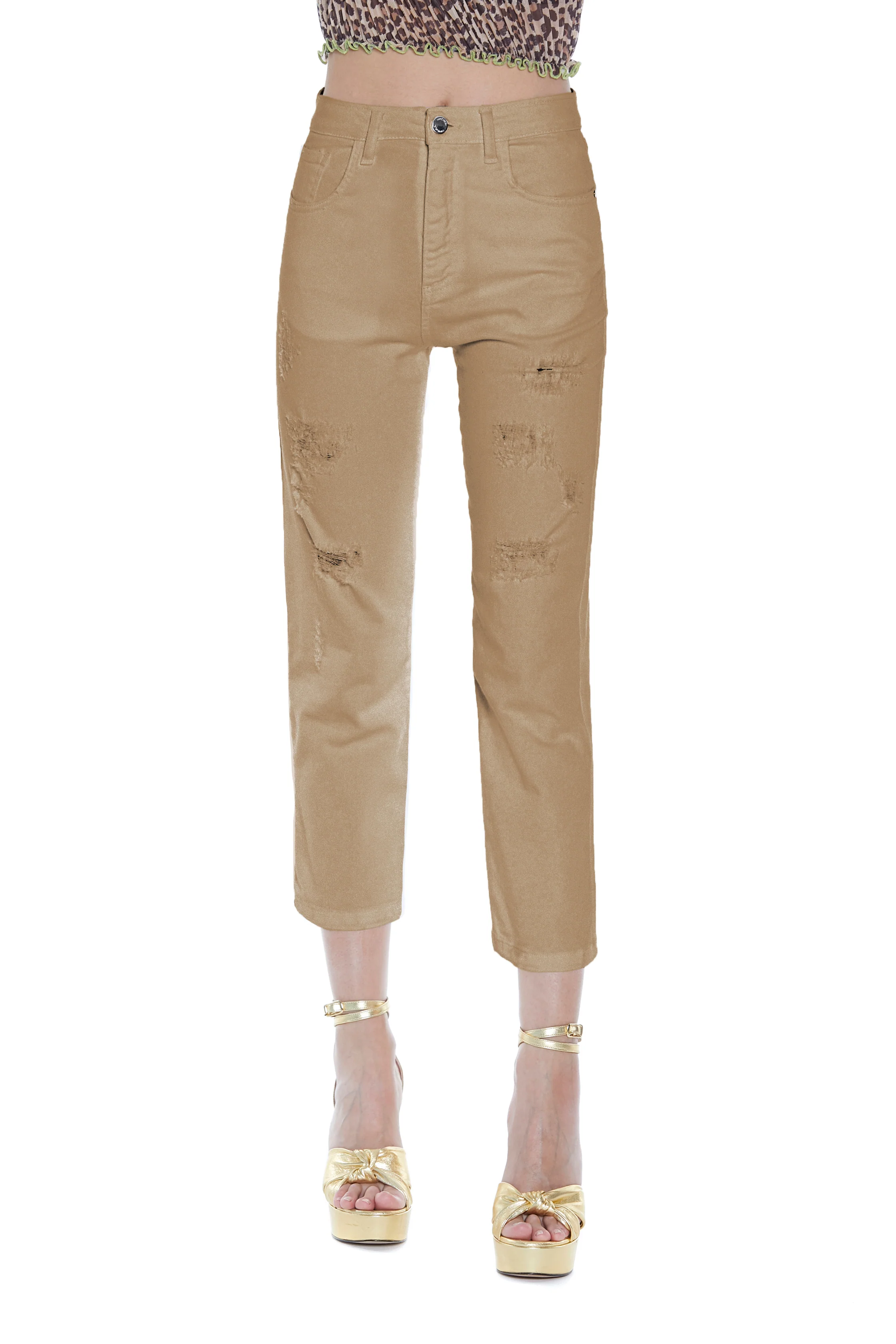 Panta ZANIAH_A vita alta capri 5 ts con rotture drill - Image 7