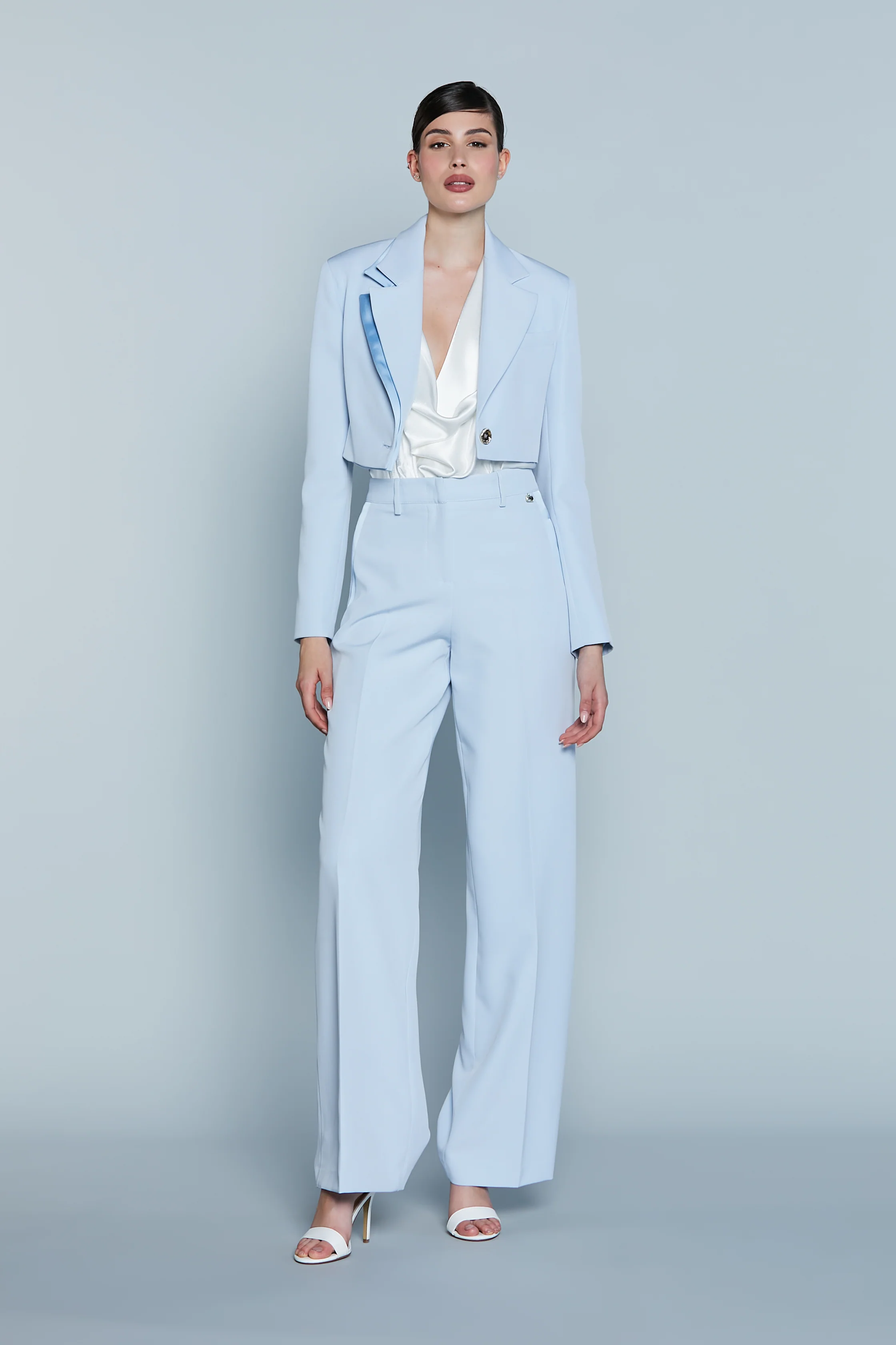 Pantalone ARMANDO_A Vita Alta Palazzo con Passanti Inserti Raso