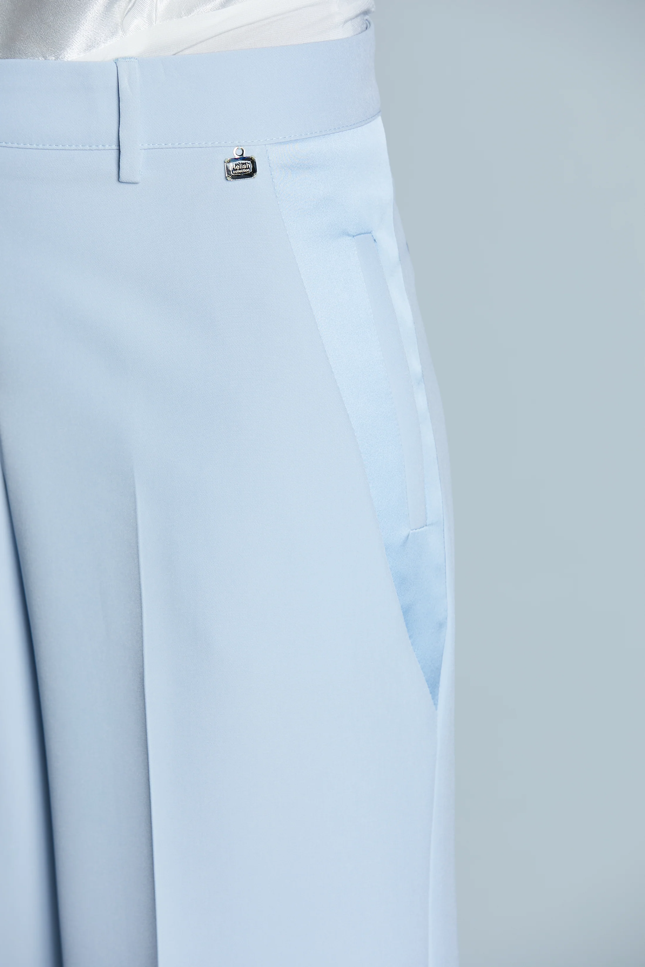 Pantalone ARMANDO_A Vita Alta Palazzo con Passanti Inserti Raso - Image 5