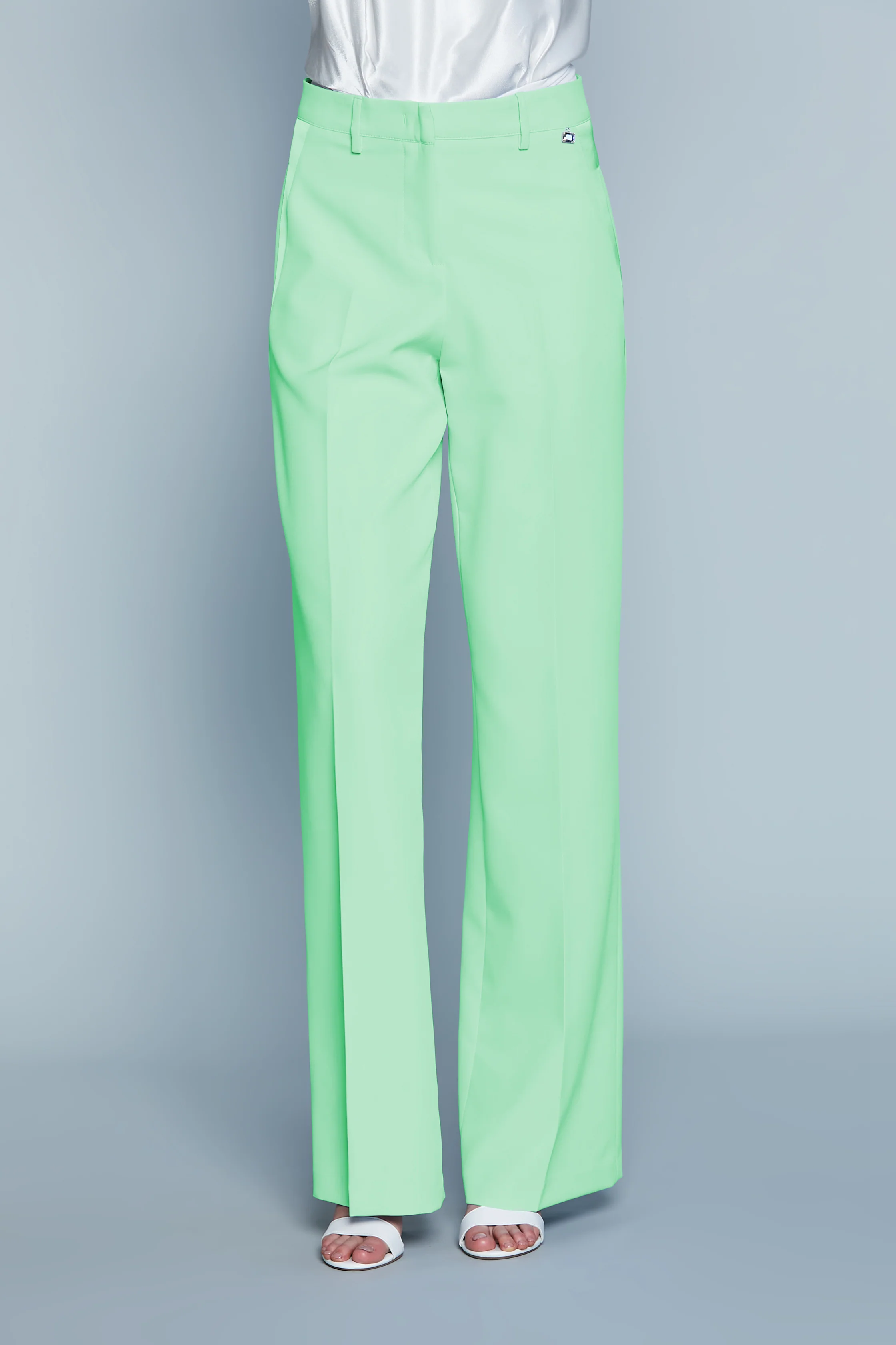 Pantalone ARMANDO_A Vita Alta Palazzo con Passanti Inserti Raso - Image 8