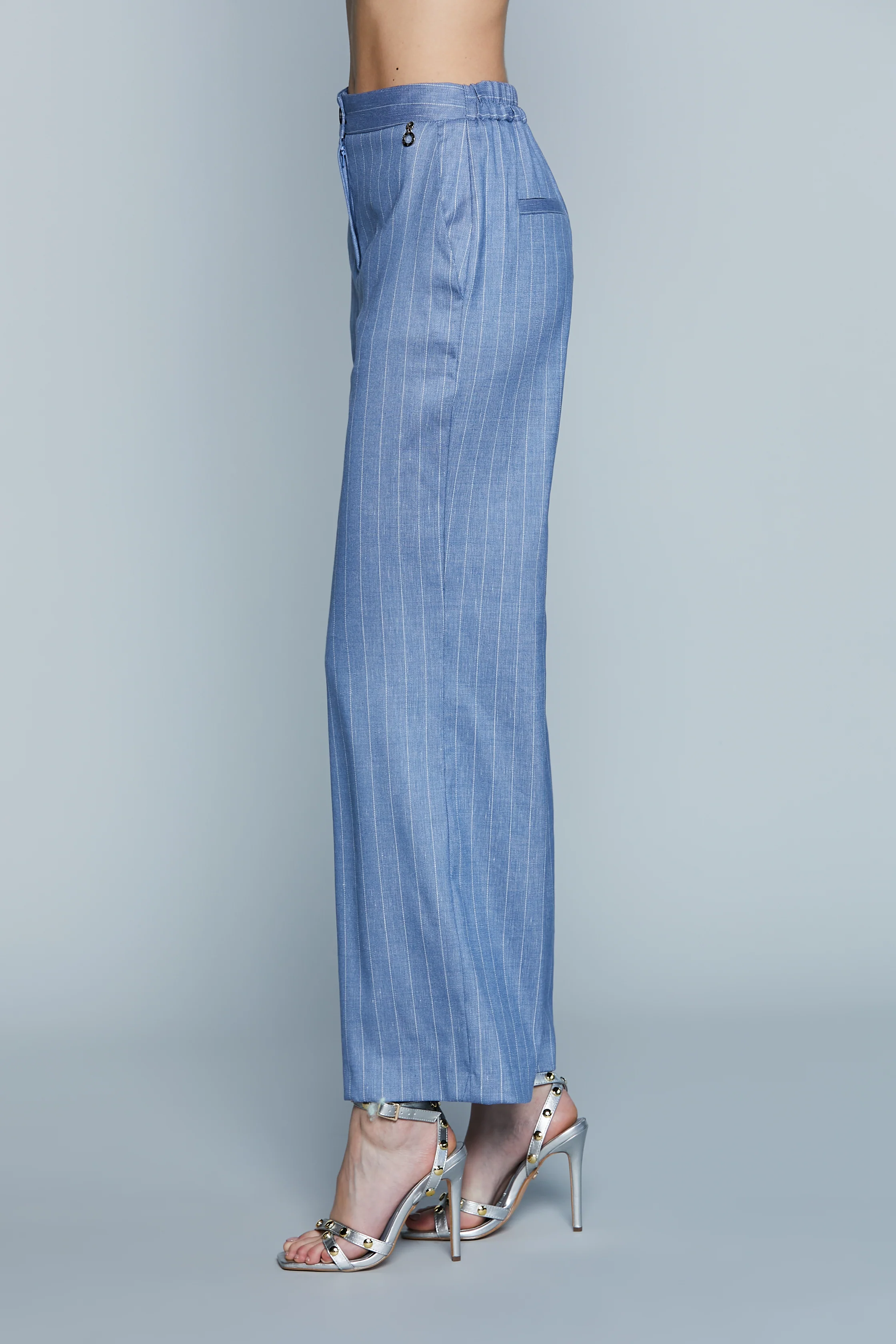 Pantalone CASTELLA Vita Alta con Elastico più Ts Francesi Gessato - Image 3