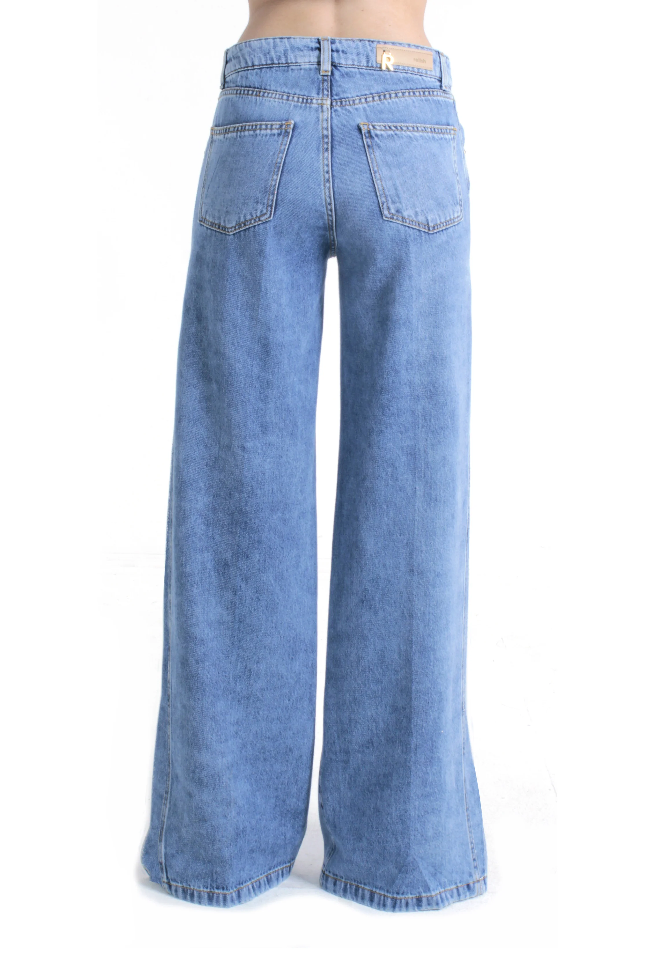 Pantalone ELLESPACK_20_SNZ vita media con spacchi laterali straight fit denim blu - Image 2