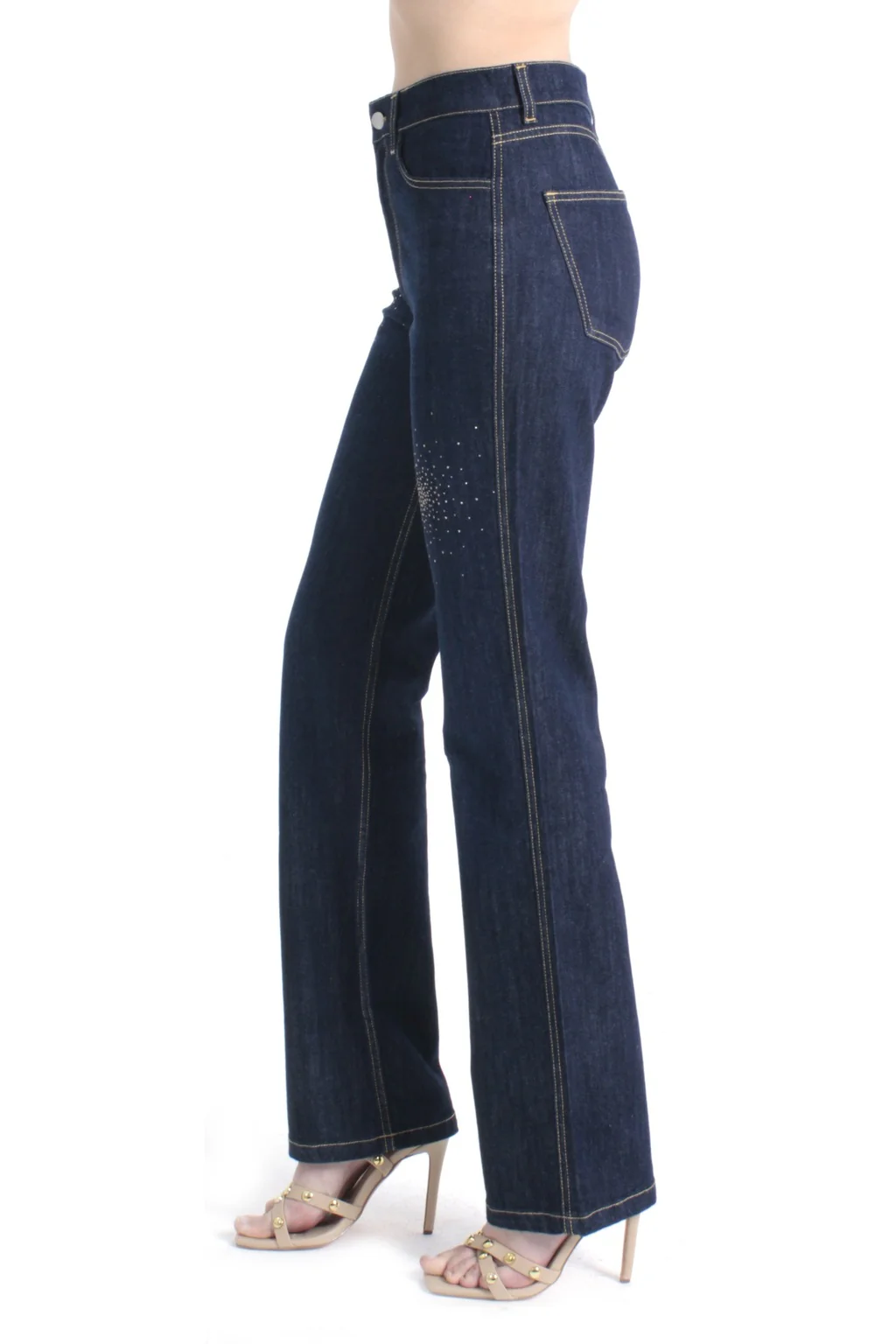 Pantalone JOLIE_20 vita alta con borchie color cigarette fit denim blu - Image 2