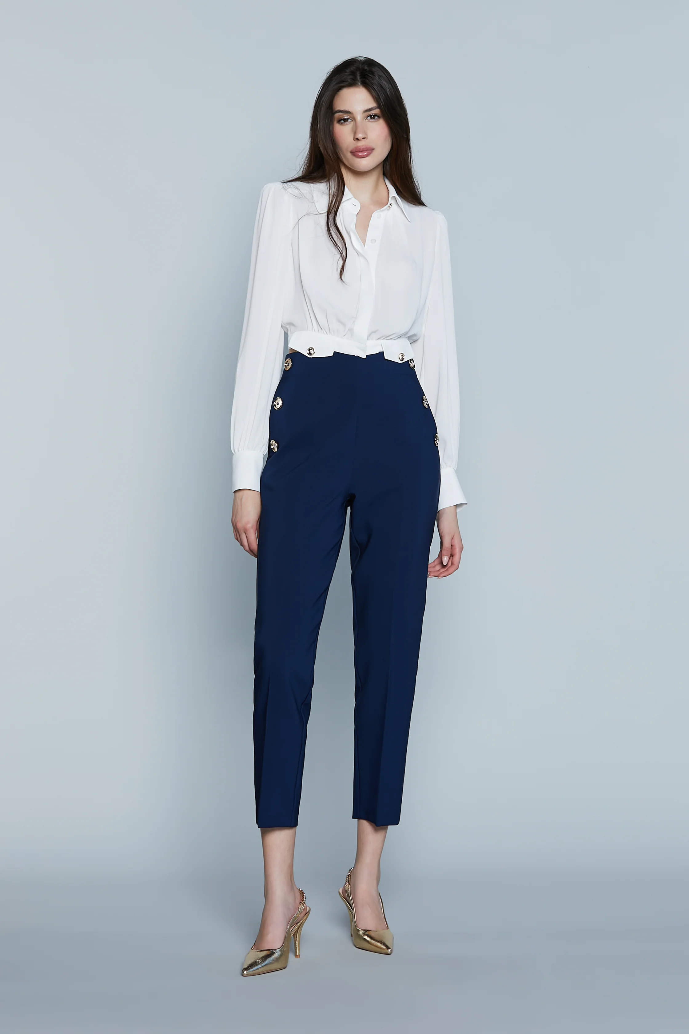 Pantalone PUENSUM_B Vita Alta con Elastico più Tasche Francesi più Filetto più Bottoni