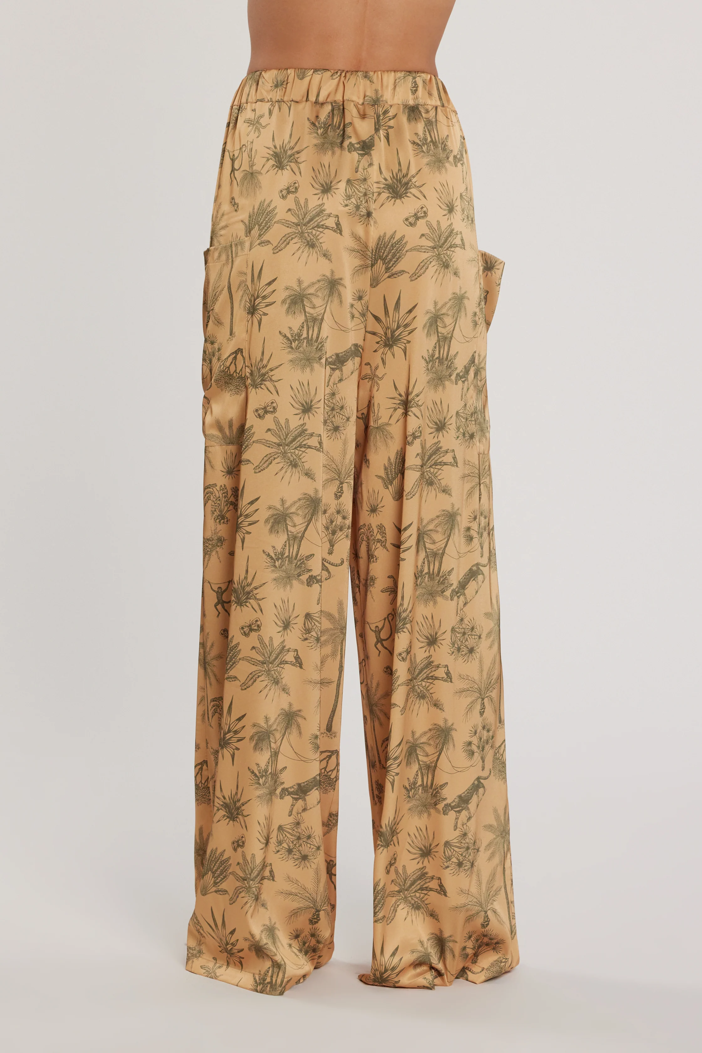 Pantalone SCARLETT vita alta palazzo con coulisse più tasconi fantasia tropical - Image 4