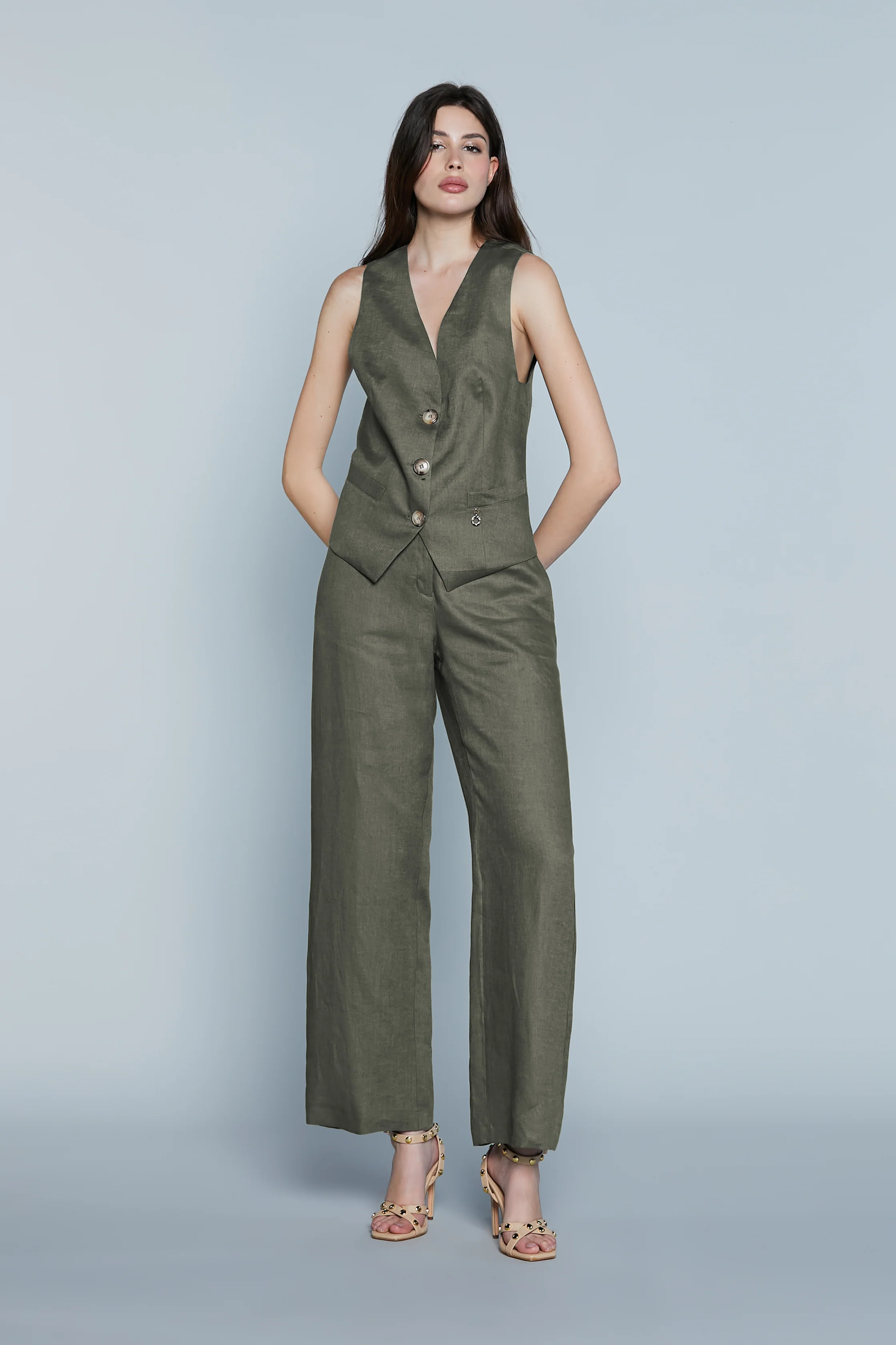 Pantalone STESALI Vita Alta Palazzo con Tasche Francesi più Filetto